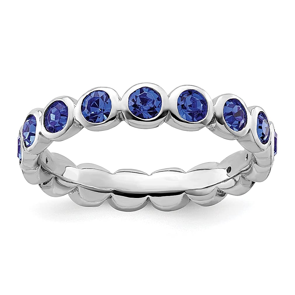 925 Sterling Silver September Birthstone Ring with Swarovski Crystal - Stackable Gemstone Band, Created Sapphire Jewelry for Women | Perfect Gift for Her, Birthday, Anniversary & Everyday Wear