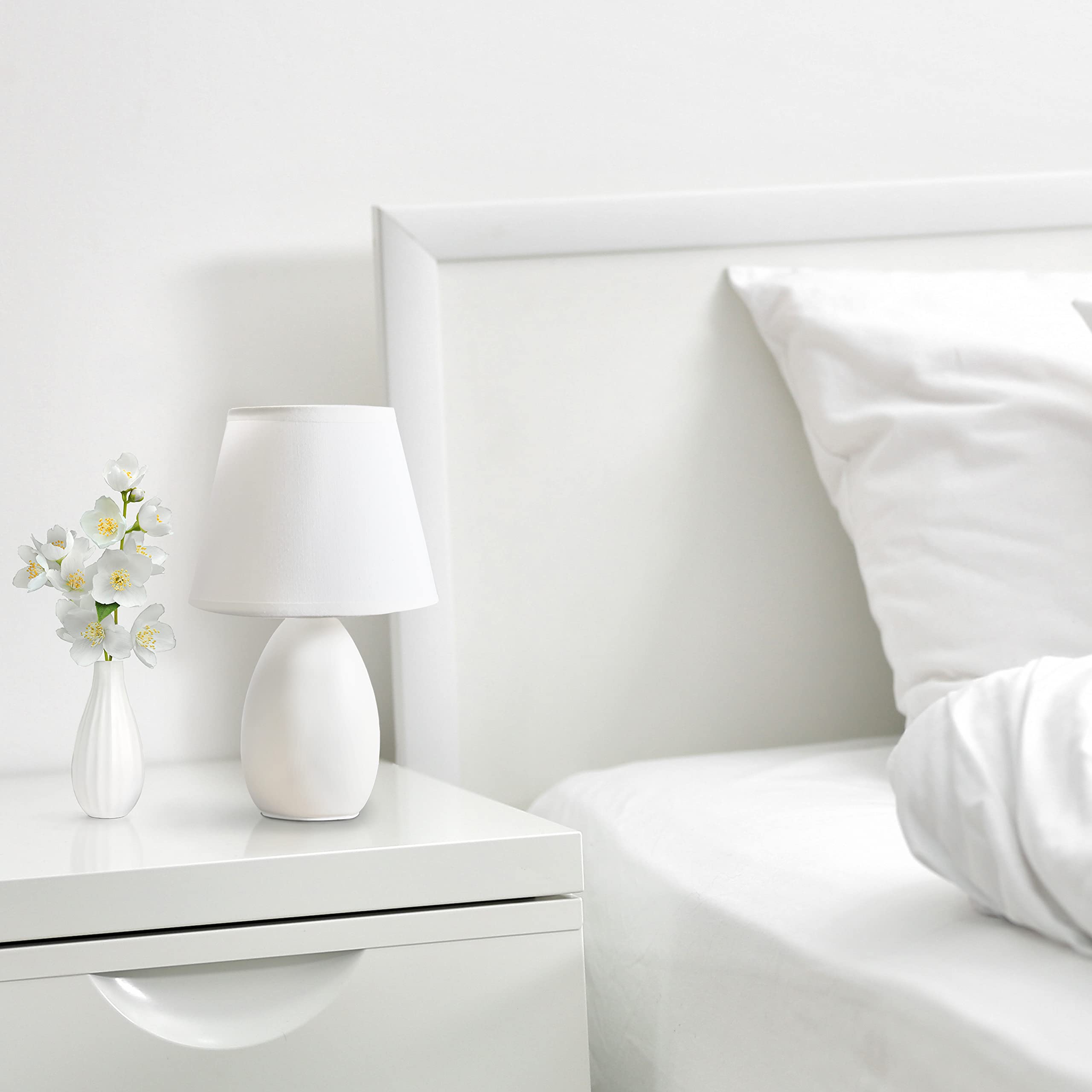 Simple Designs LT2009-OFF Mini Egg Oval Ceramic Table Desk Lamp in Off White - 5.51 x 5.51 x 9.45 Inches - Perfect for Bedroom Nightstand, Office Desk, or Living Room Accent Lighting