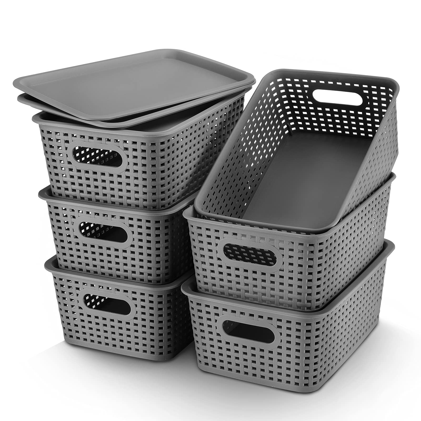 AREYZIN Plastic Storage Baskets with Lids - Organizer Bins for Shelves, Closet & Office