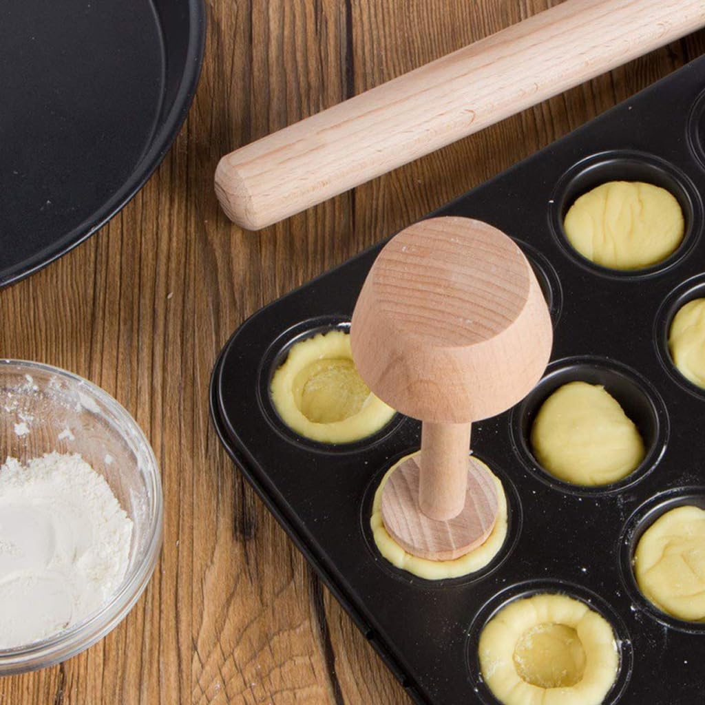 Wooden Tart Tamper - Double Sided Pie Pastry Dough Press - Baking Tool for Mini Egg Tarts, Cheesecakes & Desserts - Perfect for Home Bakers & Professional Chefs - Ideal for Egg Tart Molds, Pasta & Cake Making