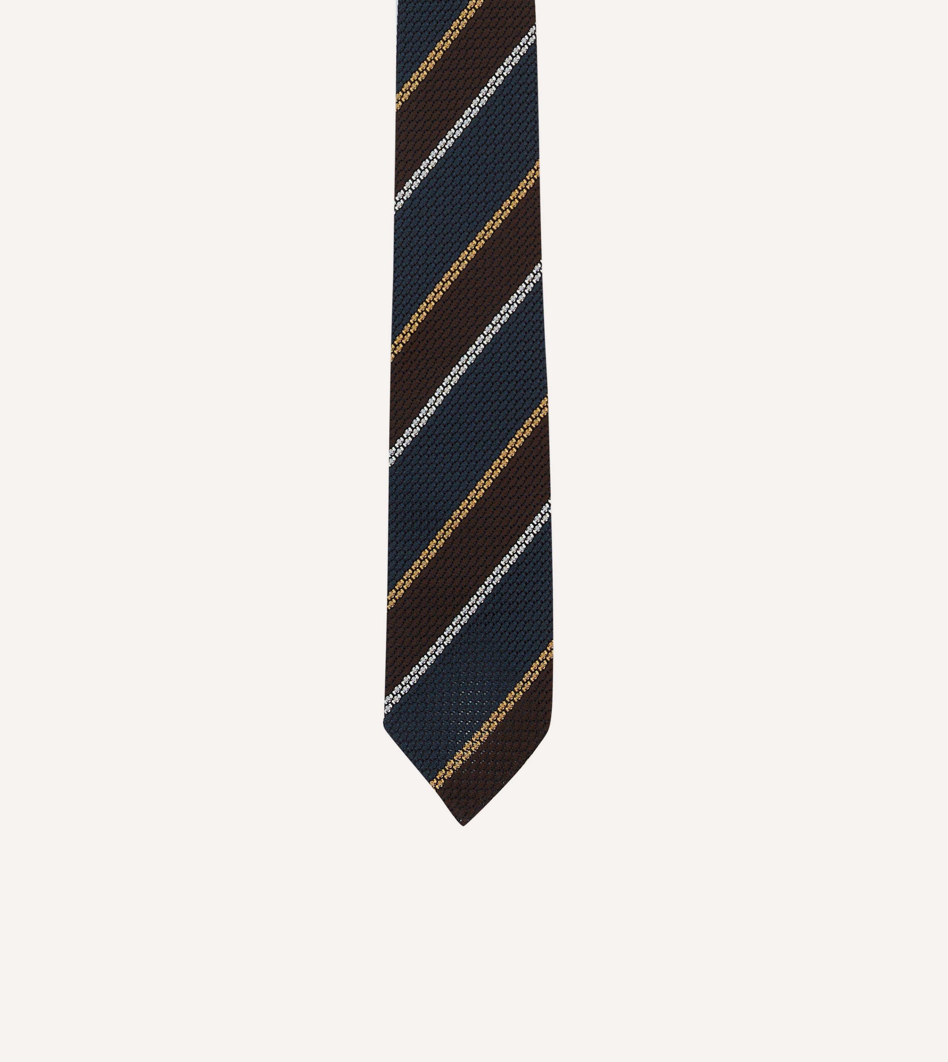Premium Navy, White & Brown Striped Hand-Rolled Silk Grenadine Necktie for Men - Perfect for Weddings, Business Meetings & Formal Occasions