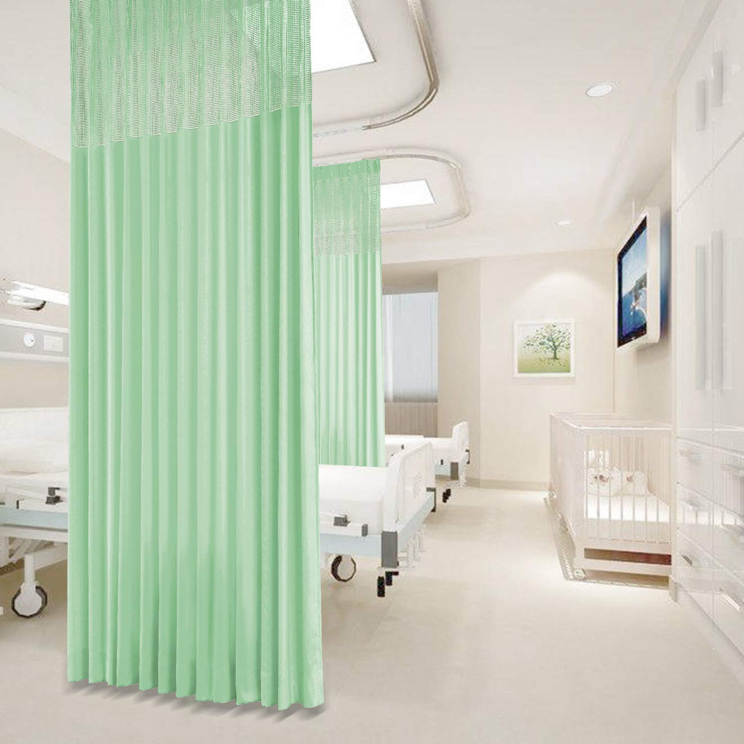 Macochico Pinch Pleated Medical Privacy Curtains - 8ft x 8.5ft Green Hospital Cubicle Curtain for Clinic, SPA, Lab & Room Divider | Infection Control, Patient Privacy & Healthcare Facility Use