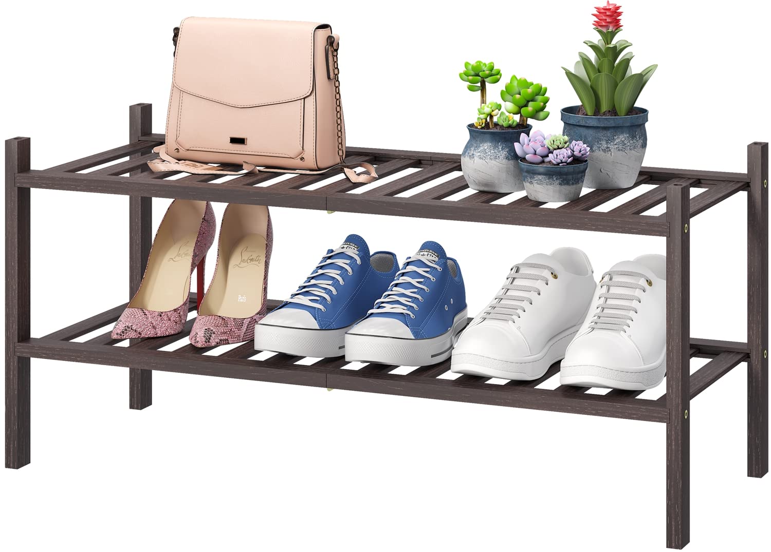 2-Tier Stackable Wooden Shoe Rack for Closet, Entryway & Hallway - Space Saving Shoe Organizer for Home, Office & Apartment Storage Solutions