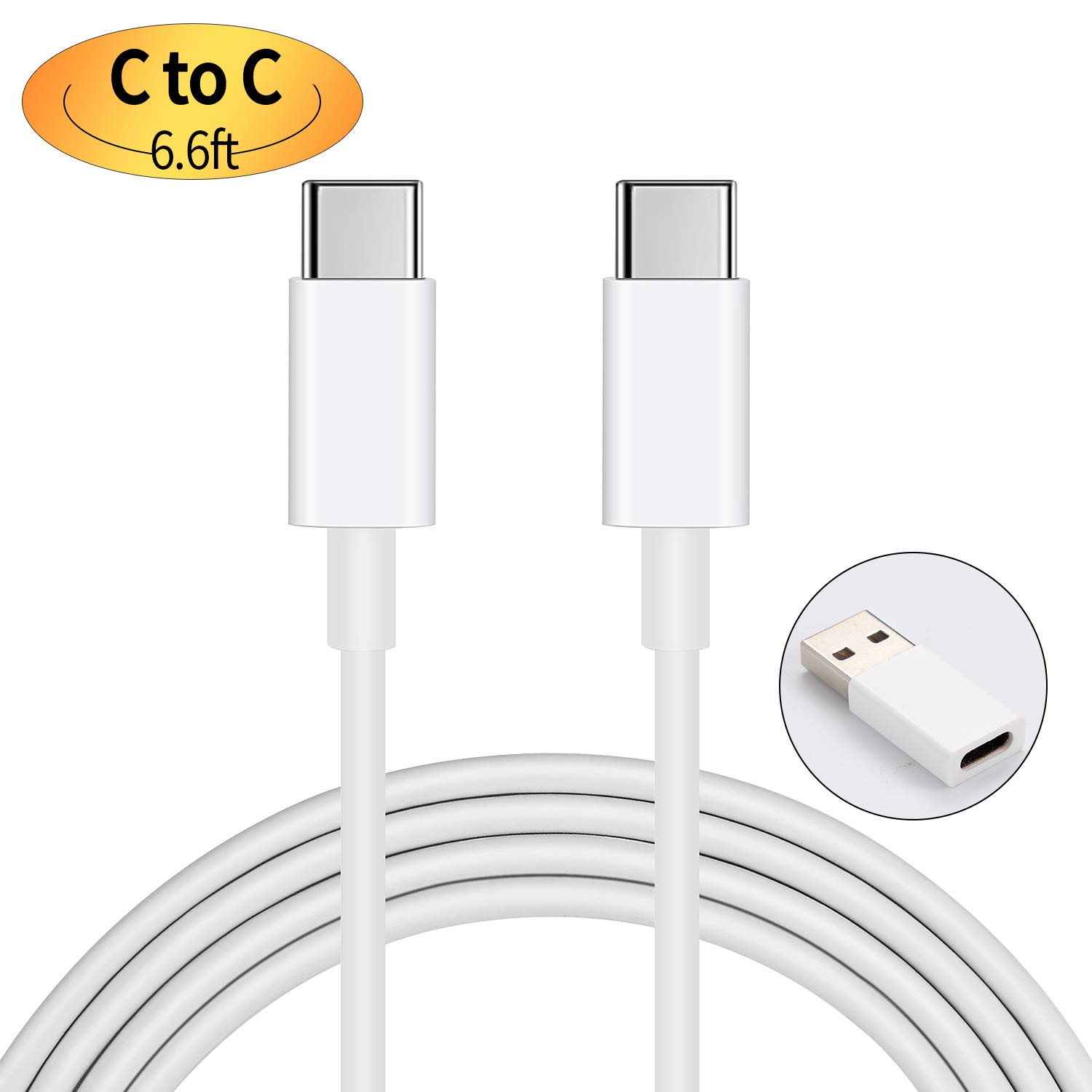6.6ft USB C to USB C Cable Fast Charging 3A & Data Sync | Compatible with MacBook Pro 2022/Air, iPad Pro, Google Pixel, Nexus 6P/5X, Nintendo Switch | Durable Nylon Braided White Cable for Home, Office & Travel Charging