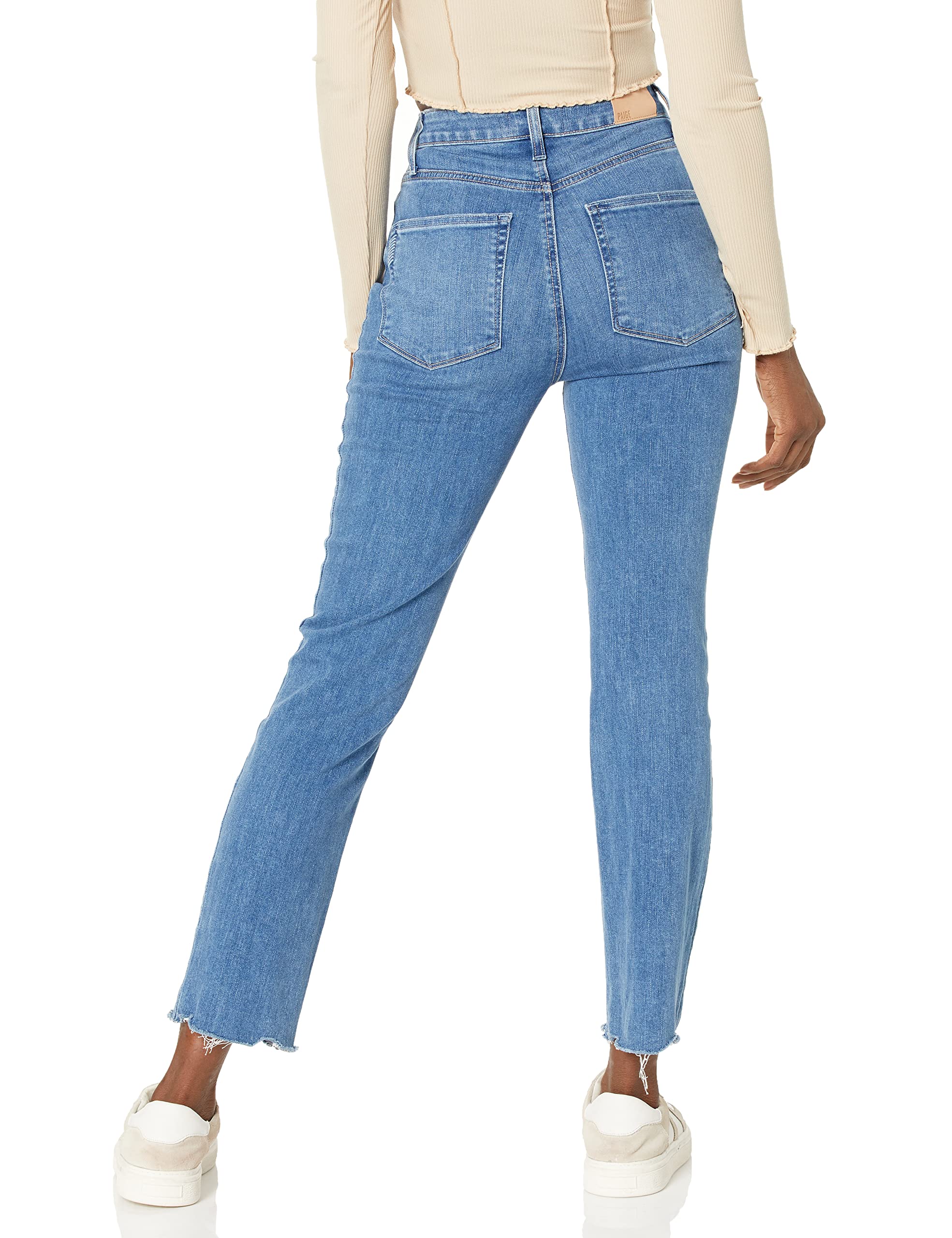 PAIGE Women's Flaunt Accent Ultra High Rise Straight Leg Jeans - Stretch Denim Pants for Casual Wear & Night Out | Perfect for Office, Date Night & Everyday Style