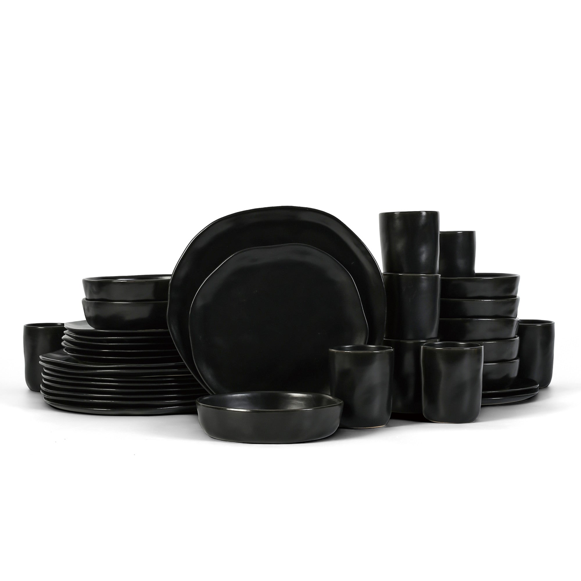 Premium Hekonda Stoneware Dinnerware Set - 16-Piece Black Ceramic Plates & Bowls for Everyday Dining & Entertaining