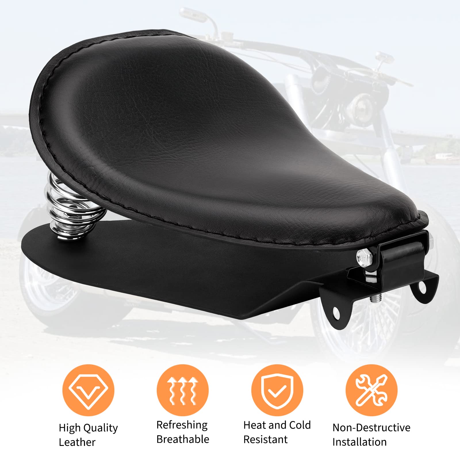 Harley Davidson Sportster XL 883 1200 Replacement Bobber Solo Motorcycle Seat with Spring Base Mounting Bracket Kit - Comfortable Ride for Cruiser & Custom Bike Builds
