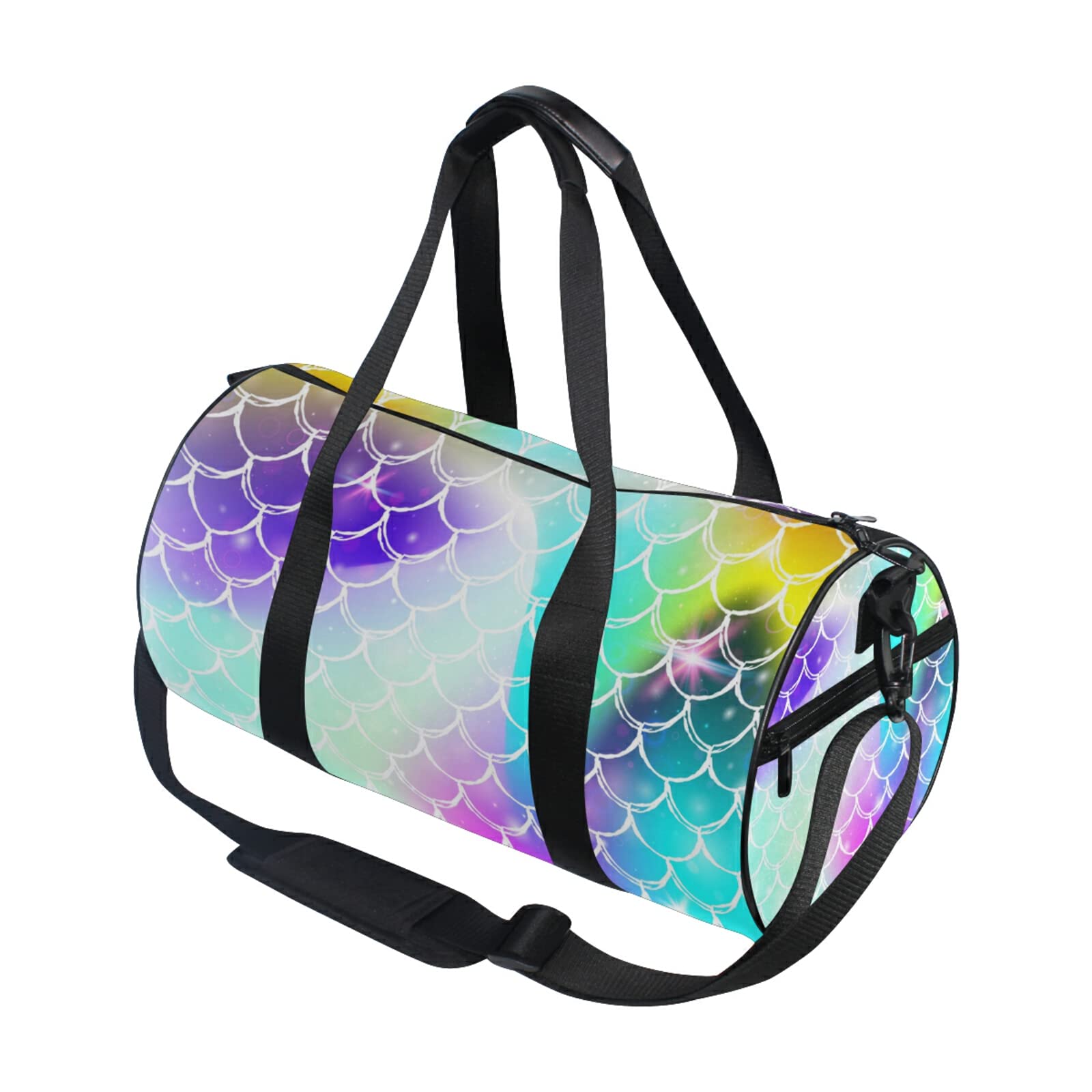 Cute Mermaid Rainbow Scales Duffel Bag - Waterproof Canvas Travel Gym Bag for Women, Sports, Beach & Overnight Trips - Perfect for Workout, Yoga, Swimming & Vacation
