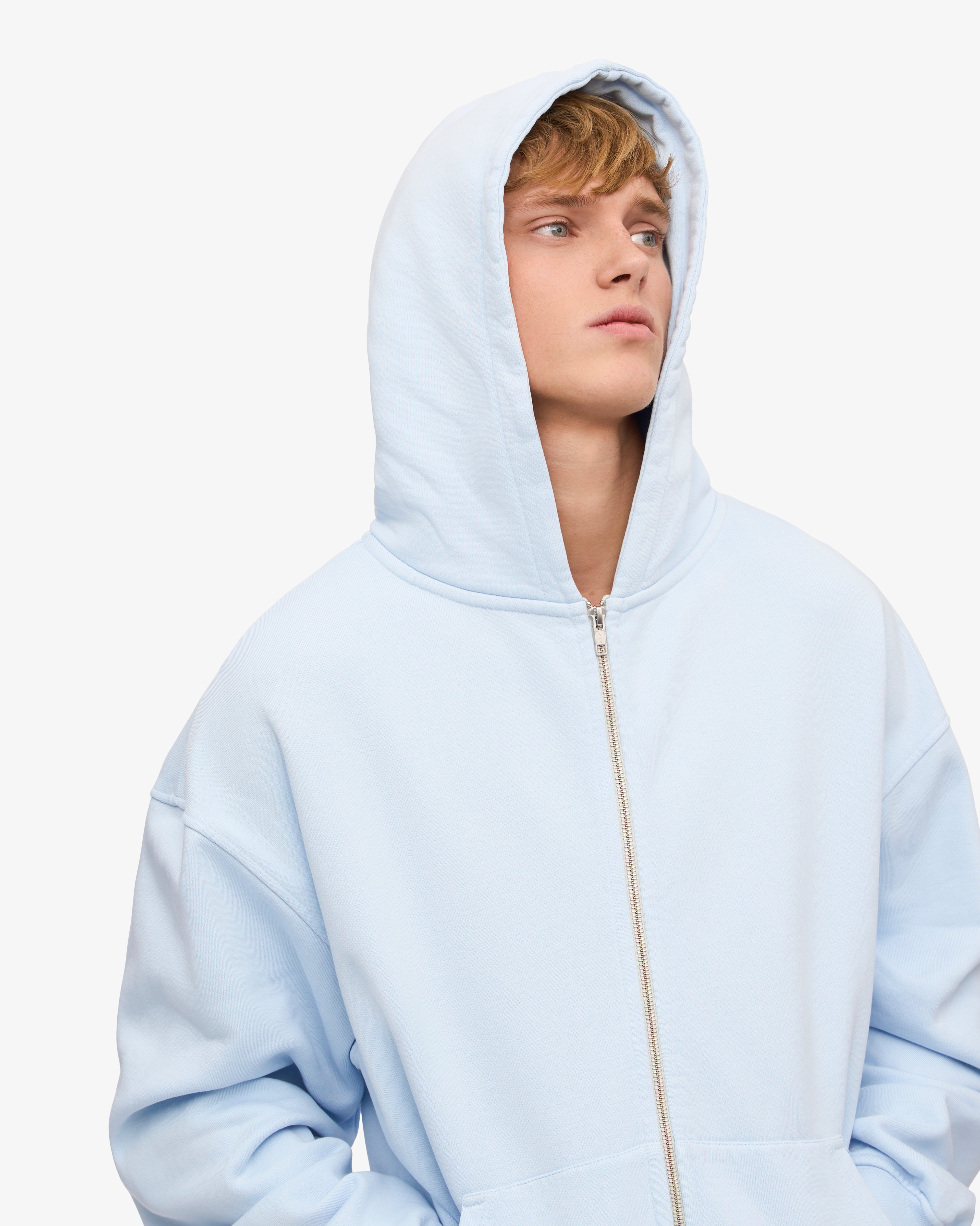 Organic Oversized Zip Hoodie for Women & Men - Polar Blue - Cozy Fleece Pullover for Casual Wear, Gym & Outdoor Activities