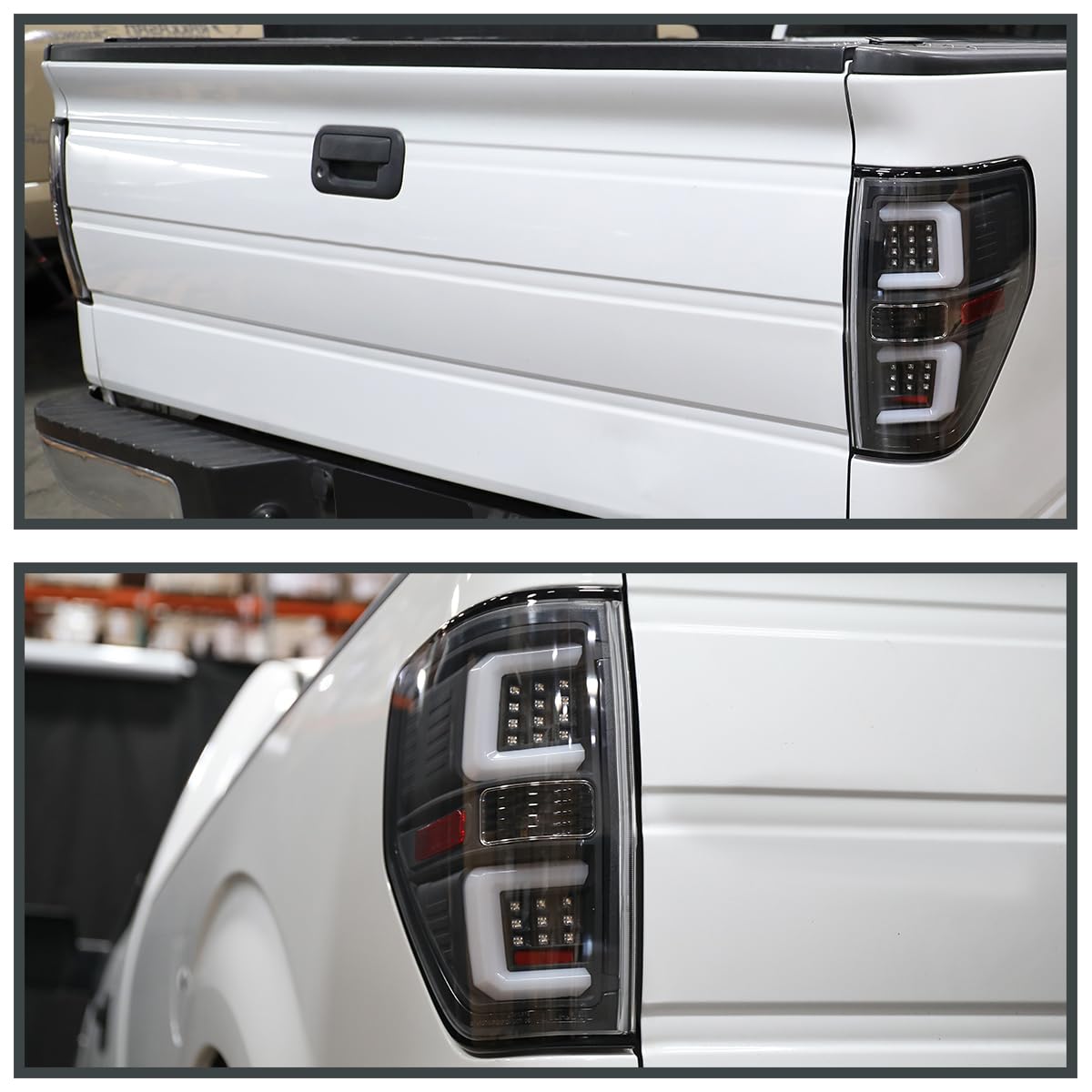 Spec-D Tuning Black LED Tail Lights with Light Bar - Compatible with 2009-2014 Ford F150 Pickup Truck, Left & Right Pair Assembly - Enhances Rear Visibility & Style for Night Driving and Custom Builds