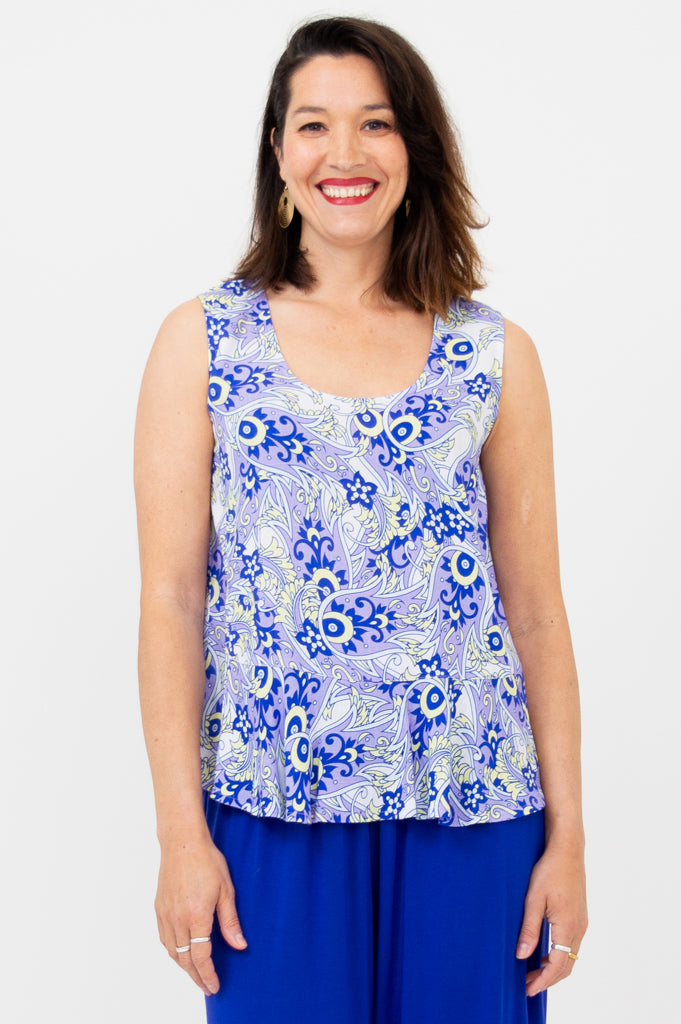 Ginny Tank Top - Dazzle Print Linen Bamboo Blend Women's T-Shirt for Summer Casual Wear & Beach Outfits
