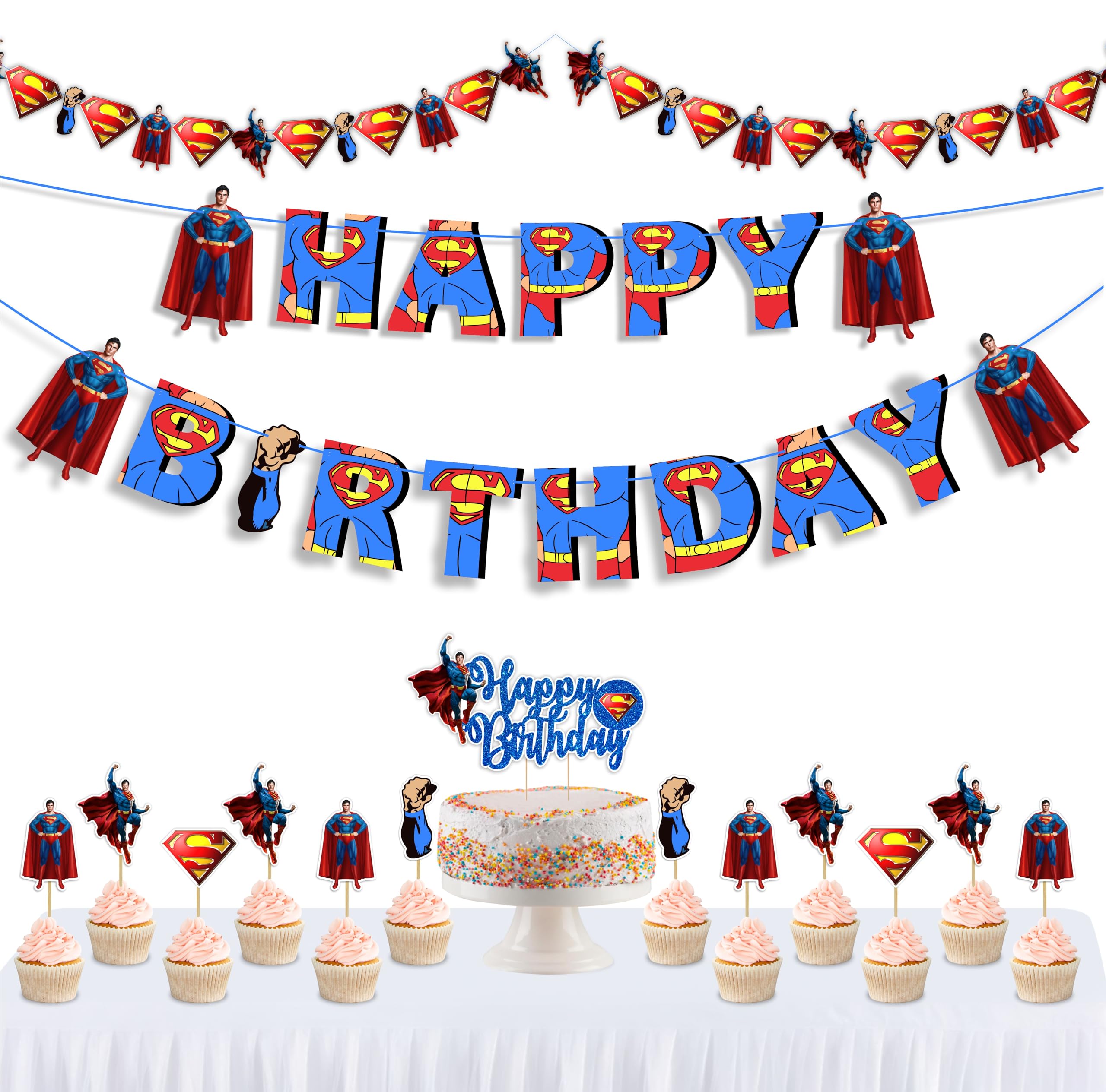 Seyal® Superman Theme Birthday Party Decorations - Superhero Party Supplies for Kids, Adults, Birthday Cake Toppers, Balloons, Banners - Perfect for Superhero Themed Birthday Parties, Baby Showers & Comic Book Celebrations
