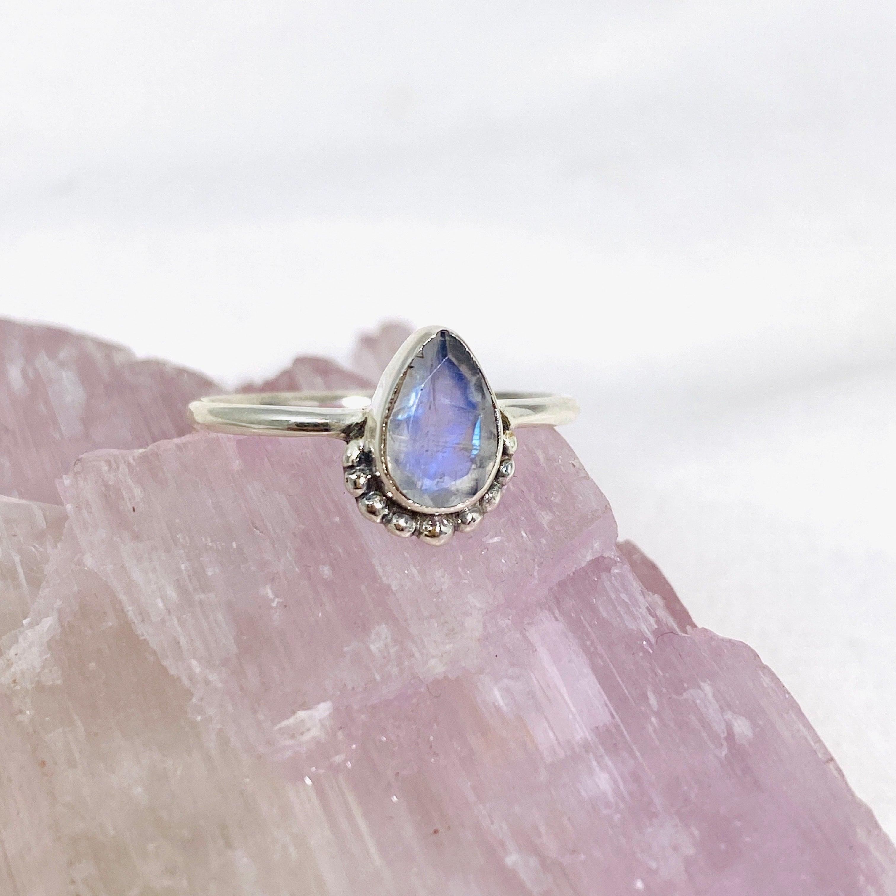 Moonstone Teardrop Faceted Fine Band Ring R3800 MS - Elegant Dainty Jewelry for Women, Perfect for Weddings, Anniversaries & Special Occasions