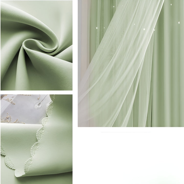 Premium Iliana Two-Layer Hollow Star Blackout Curtains for Bedroom & Nursery - Custom Room Darkening Window Treatments for Better Sleep & Light Control