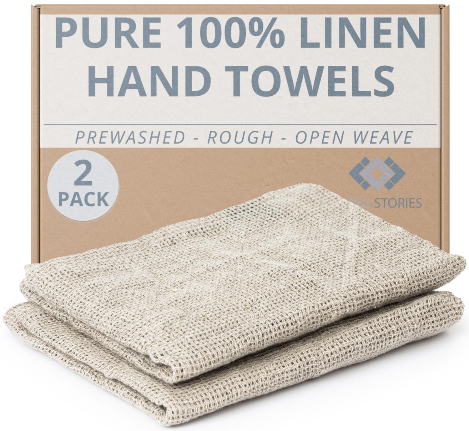 100% Pure Linen Hand Towels 2-Pack 12x29 Inch - Quick Drying Absorbent Checkered Open Weave Kitchen & Bath Towels - Perfect for Farmhouse Decor, Guest Towels, Dish Cloths & Spa Use