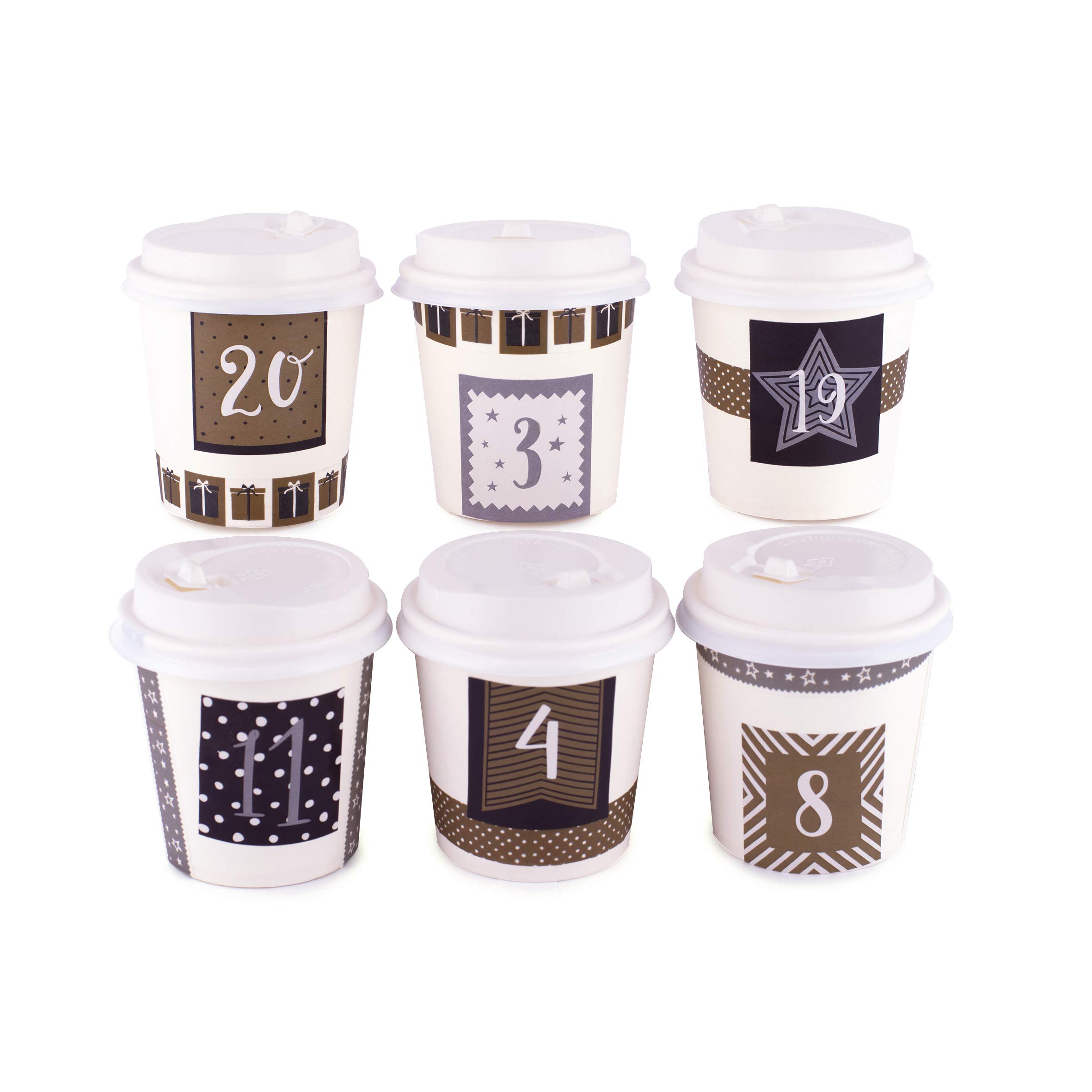 24-Piece Advent Calendar Cups Set with Stickers & Accessories - Gold & Silver Fillable Christmas Countdown Cups for Holiday Treats & DIY Crafts
