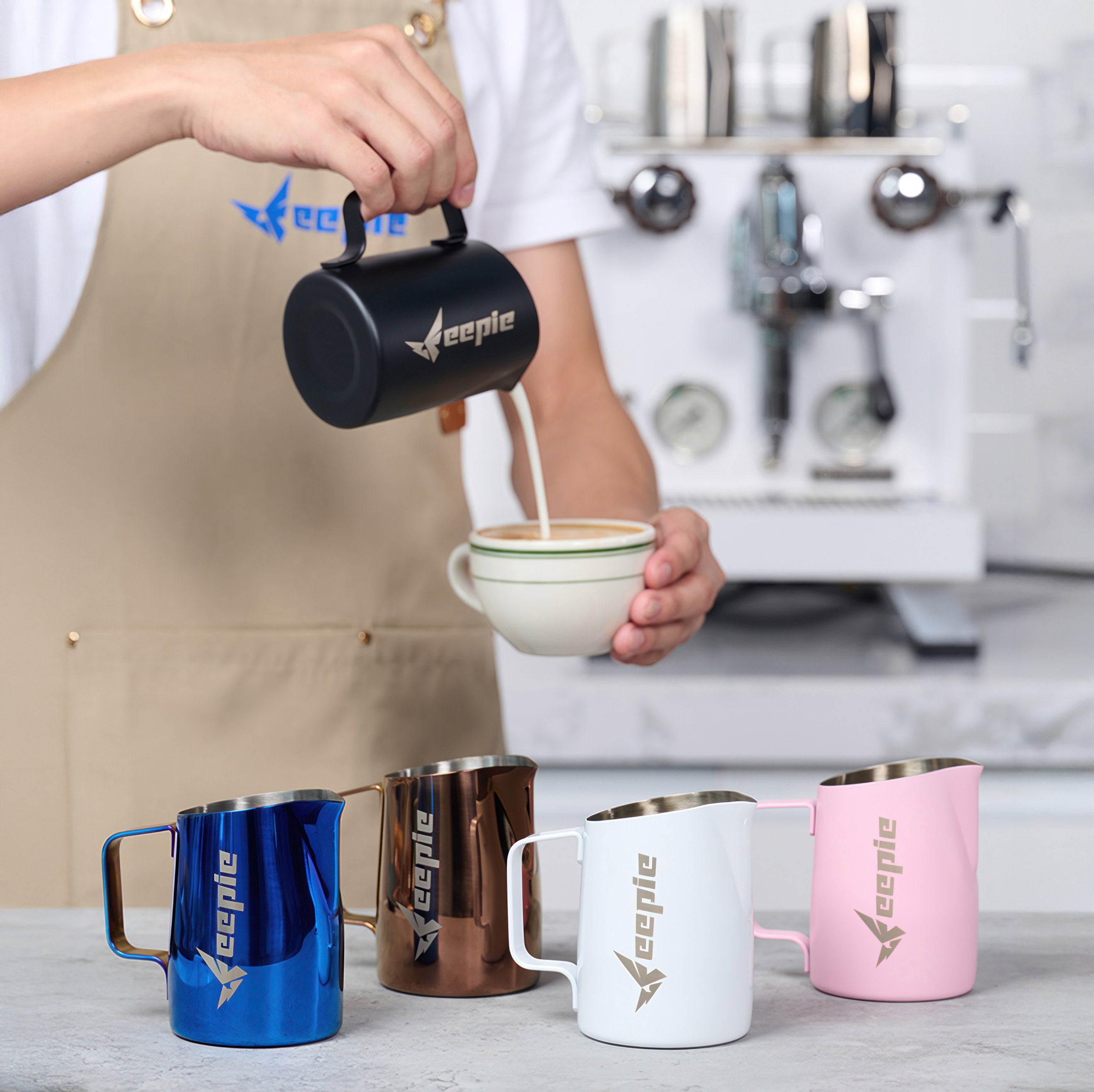 Premium Stainless Steel Beveled Spout Latte Art Milk Pitcher - Barista-Grade for Perfect Coffee Foam & Latte Designs - Ideal for Home & Professional Coffee Shops