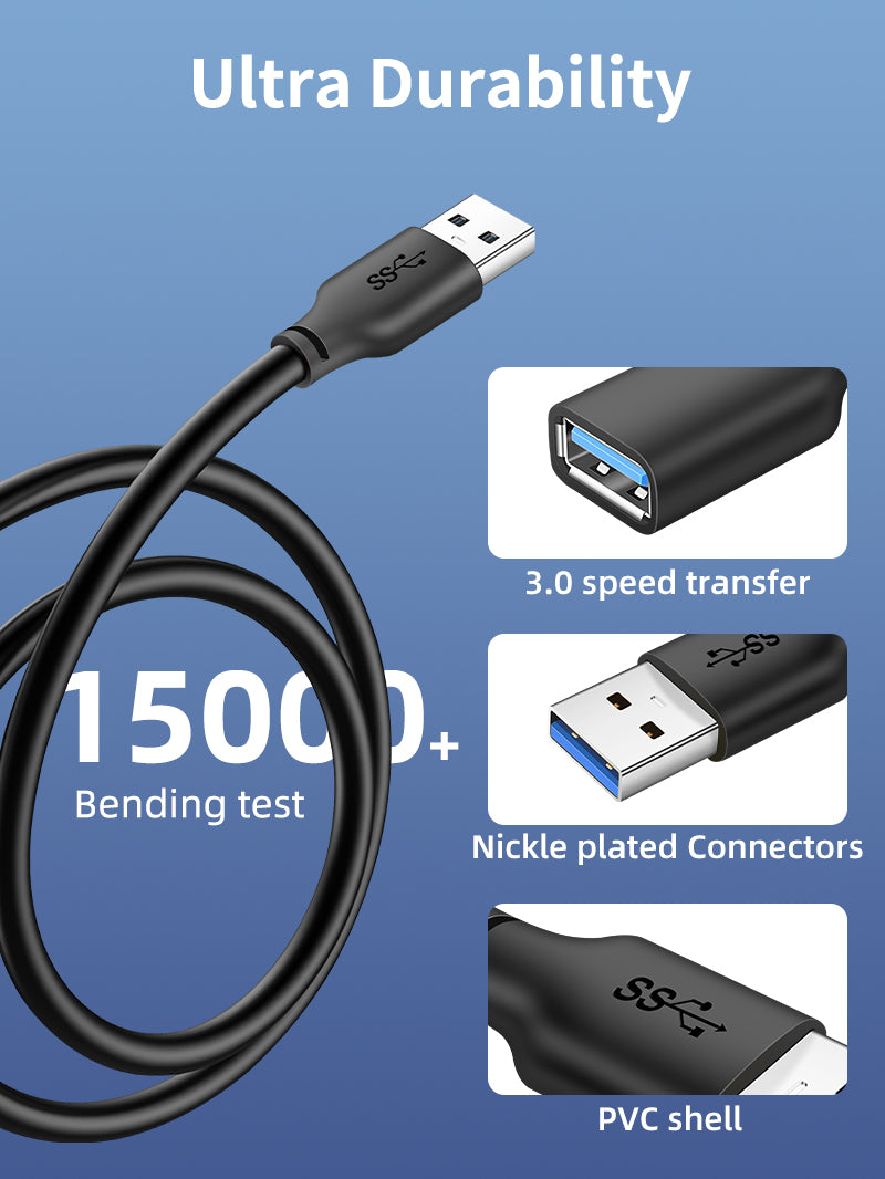USB 3.0 Male to Female Extension Cable - High Speed Data Transfer & Charging Cord (6ft/10ft) for Laptop, PC, Printer, Hard Drive & More | Home Office & Gaming Setup Accessory