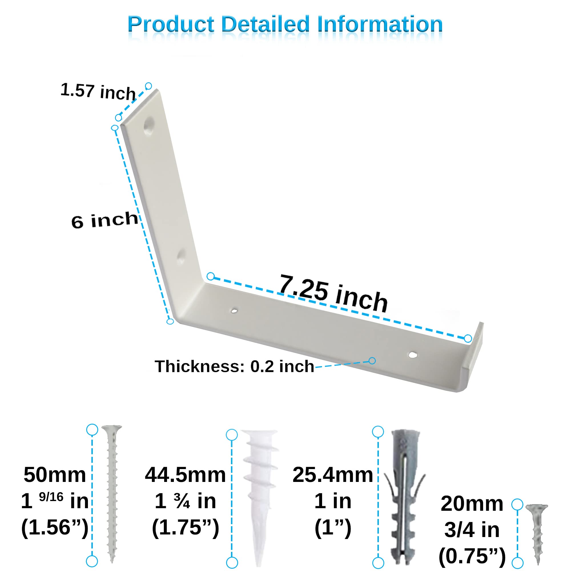 Heavy Duty 6 Pack White Metal Shelf Brackets 8