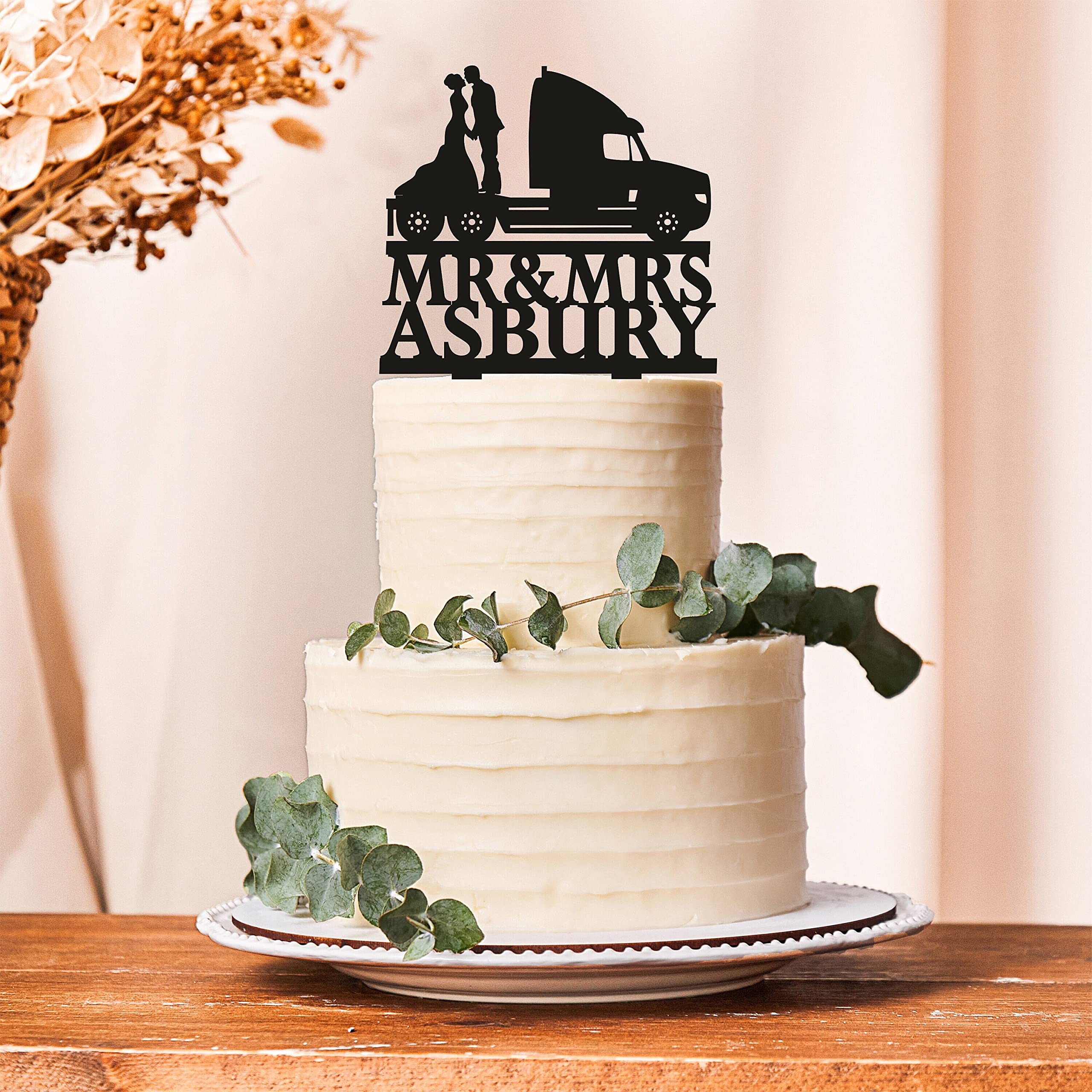 Custom Trucker Wedding Cake Toppers - Mr & Mrs Cake Topper for Truck Drivers, Personalized Driver Cake Decorations - Perfect for Trucker Weddings, Anniversaries & Retirement Parties