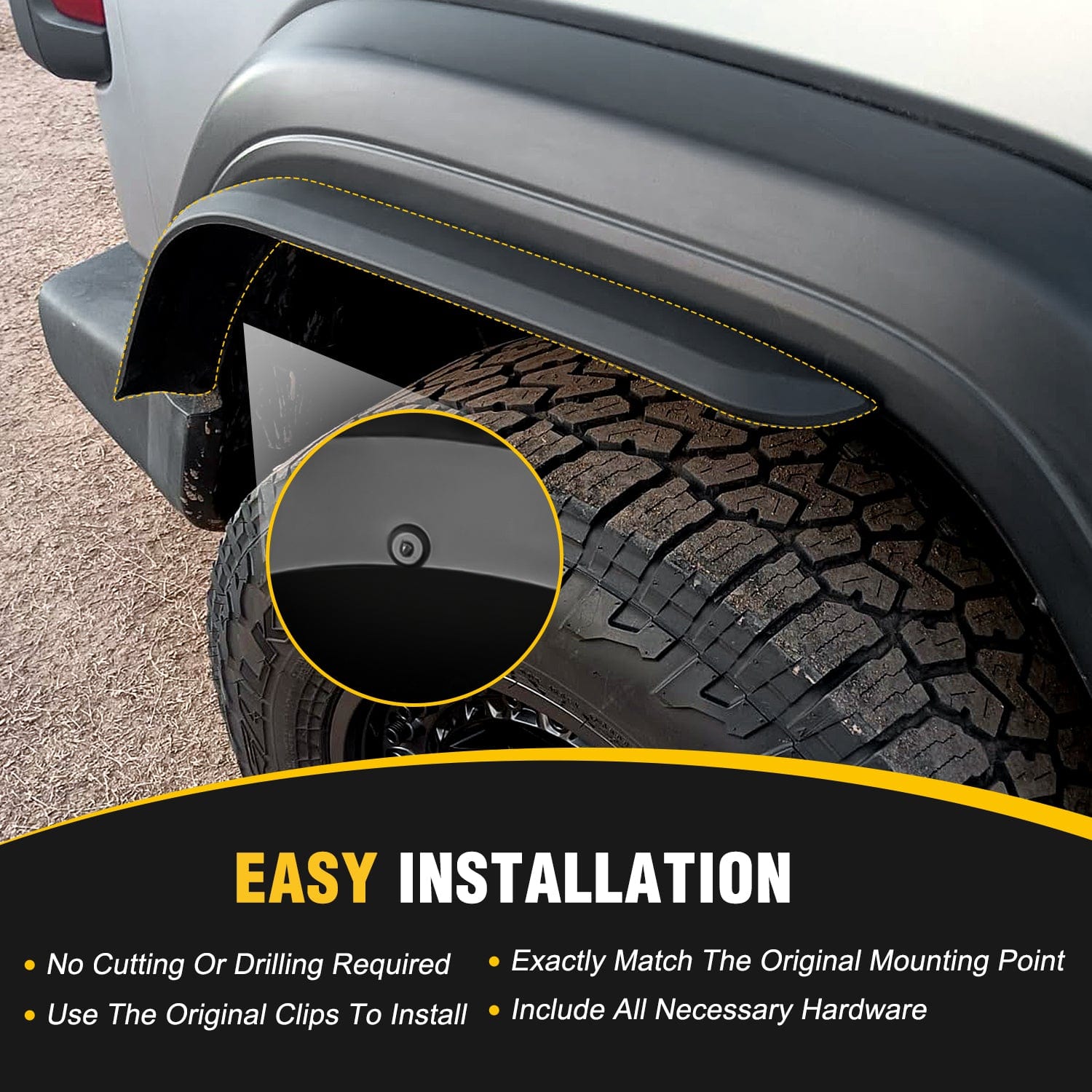 Fender Flares Extensions Set for 2018-2024 Jeep Wrangler JL & JLU Unlimited 2/4 Door Models (Low Wheel Arches) - Durable Off-Road Protection for Mud & Rock Crawling