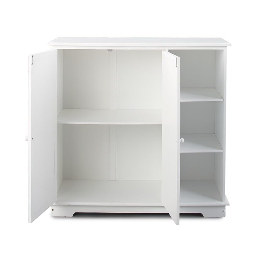 Lakeside Collection White Beadboard Buffet Cabinet - Farmhouse Style Sideboard with Storage - Perfect for Dining Room, Kitchen, or Entryway Organization