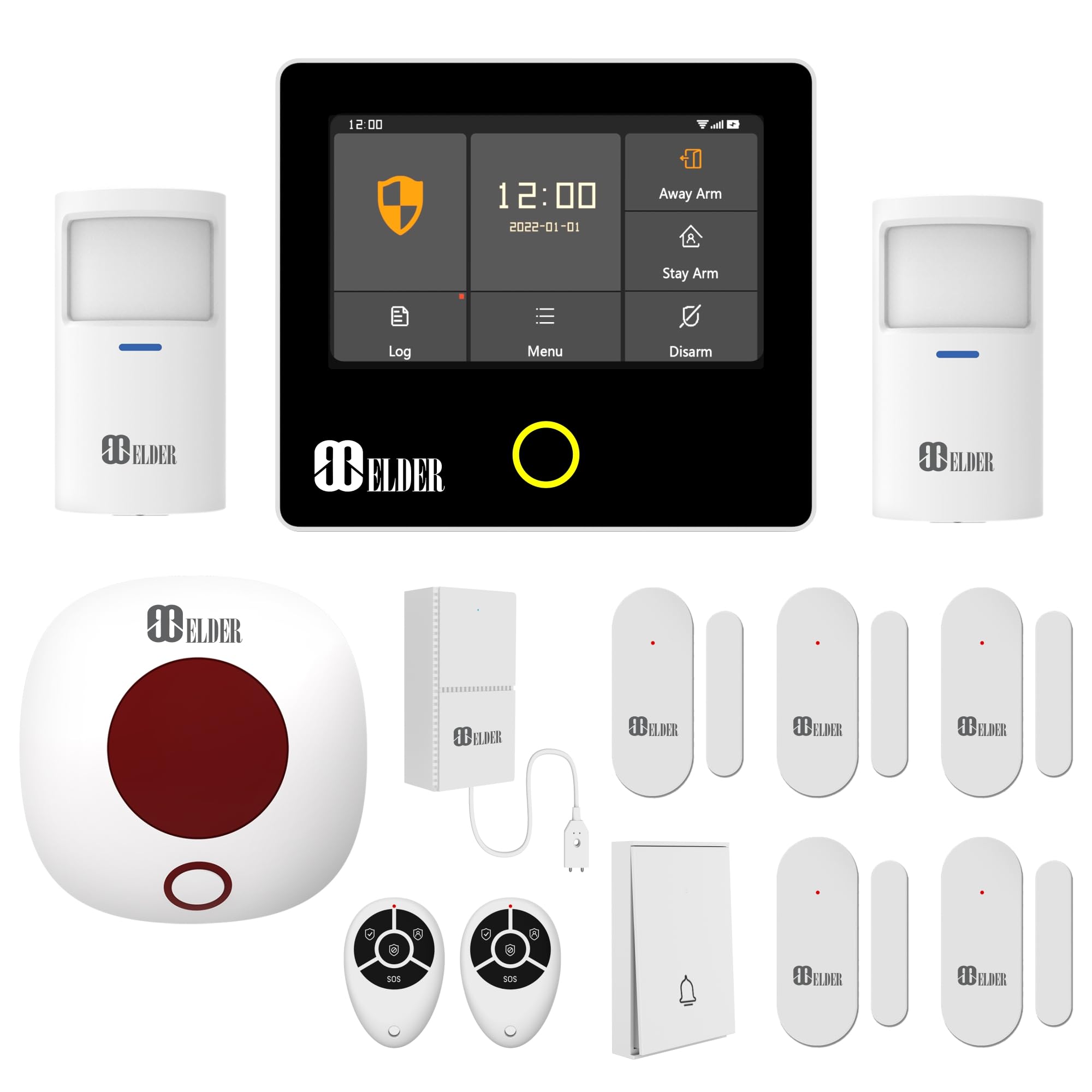 Elder Wireless 13-Piece Smart Home Security System with WiFi & 4G - DIY Touch Panel, Siren, Doorbell, Leak & Motion Sensors - Compatible with Google Assistant & Alexa - Perfect for Home Protection & Remote Monitoring