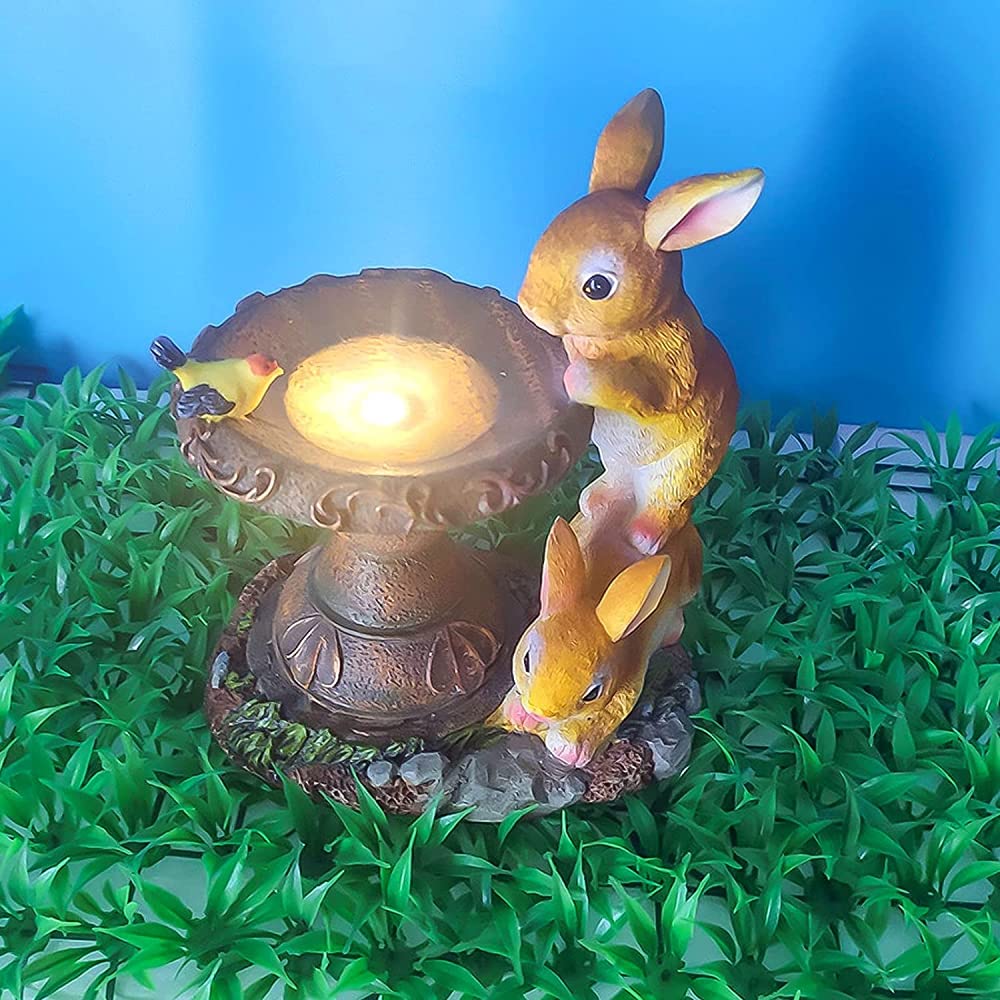 Solar-Powered LED Garden Lights - Resin Animal Statues & Bird Feeders for Outdoor Decor - Rabbit, Bird & Wildlife-Themed Solar Garden Lamps for Patio, Lawn & Backyard Landscaping
