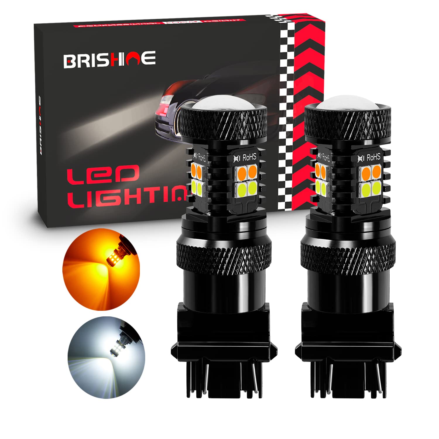 3157 Switchback LED Bulbs - Super Bright 3030 Chipsets in Xenon White/Amber Yellow - Compatible with 3155 3057 3457 4057 4157 - Projector Turn Signal Lights - Perfect for Cars, Trucks & SUVs (2-Pack)