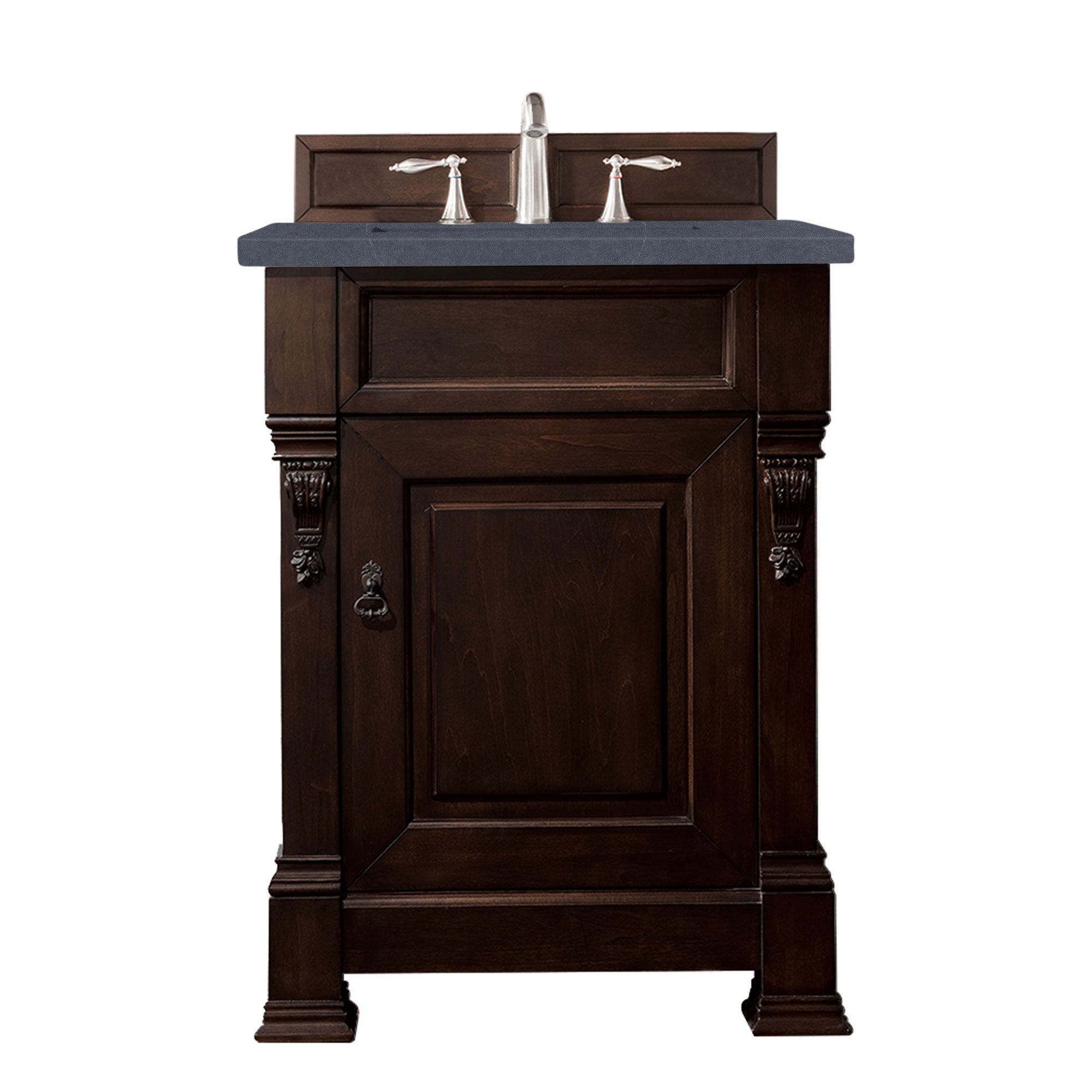 Brookfield 26 Inch Single Bathroom Vanity with Burnished Mahogany Finish & 3CM Charcoal Soapstone Quartz Countertop - Perfect for Small Bathrooms, Powder Rooms & Modern Home Decor