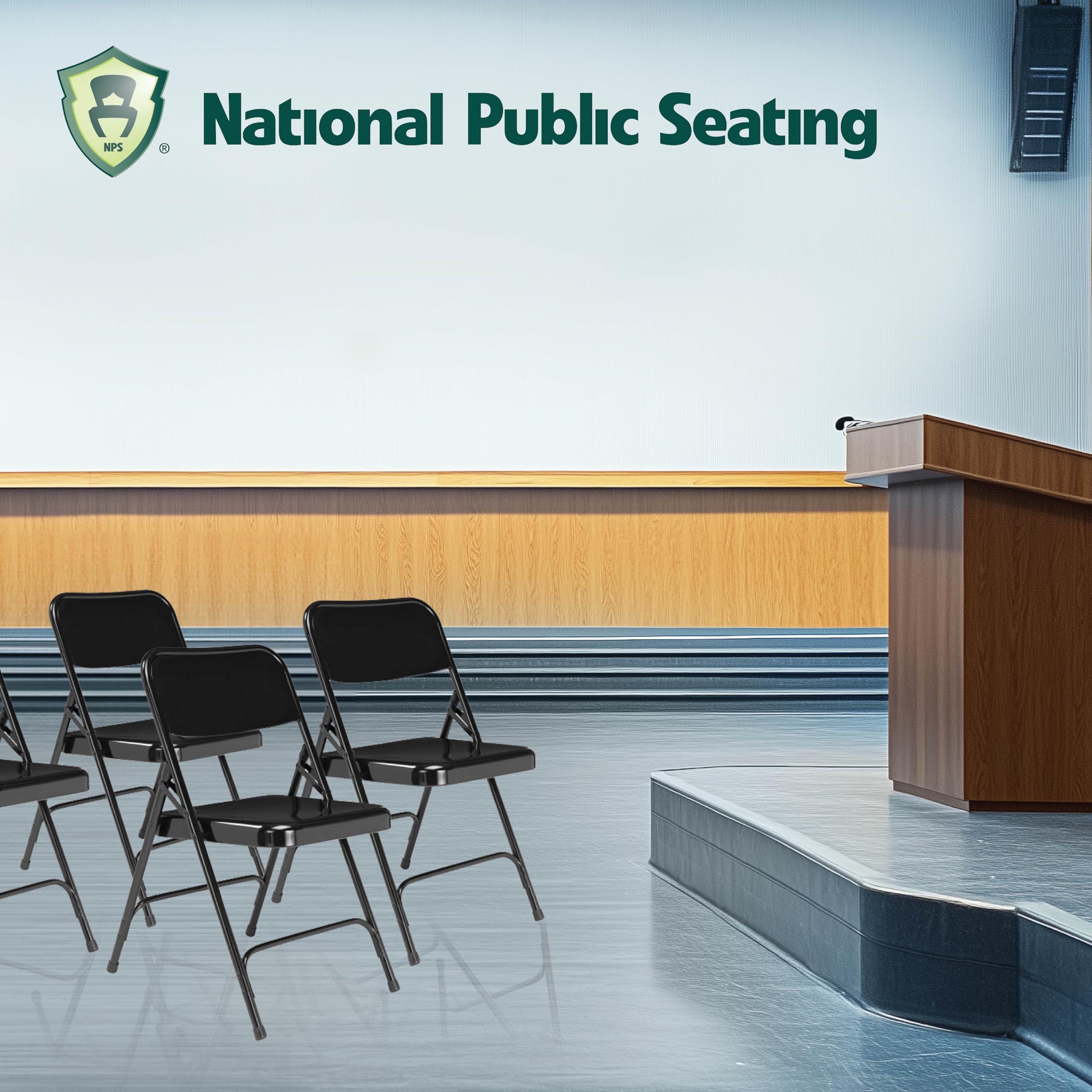 Premium Heavy-Duty Steel Folding Chairs Set of 4 - National Public Seating 200 Series - Durable Portable Foldable Chairs for Indoor & Outdoor Use - Comfortable Institutional-Grade Black Chairs - Perfect for Events, Parties, Camping, and Office Meetings