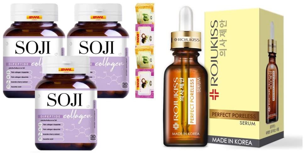Soji Collagen Anti-Aging Serum 30ml - 3 Bottle Set | Japanese Poreless Beauty Serum for Wrinkles & Fine Lines | DHL Express Shipping by Thaigiftshop [Free Tomato Facial Mask Included] | Perfect for Night Routine & Daily Skincare Regimen