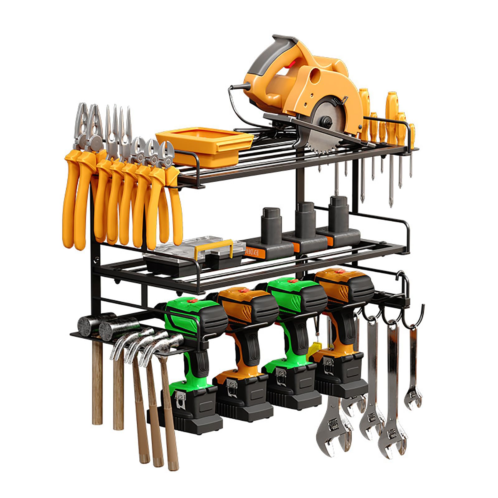 WYYHAA Power Tool Organizer Wall Mount - Heavy Duty Garage Storage with 3 Drill Holder, Screwdriver & Pliers Organizer | Perfect for Workshop, Garage & DIY Tool Organization
