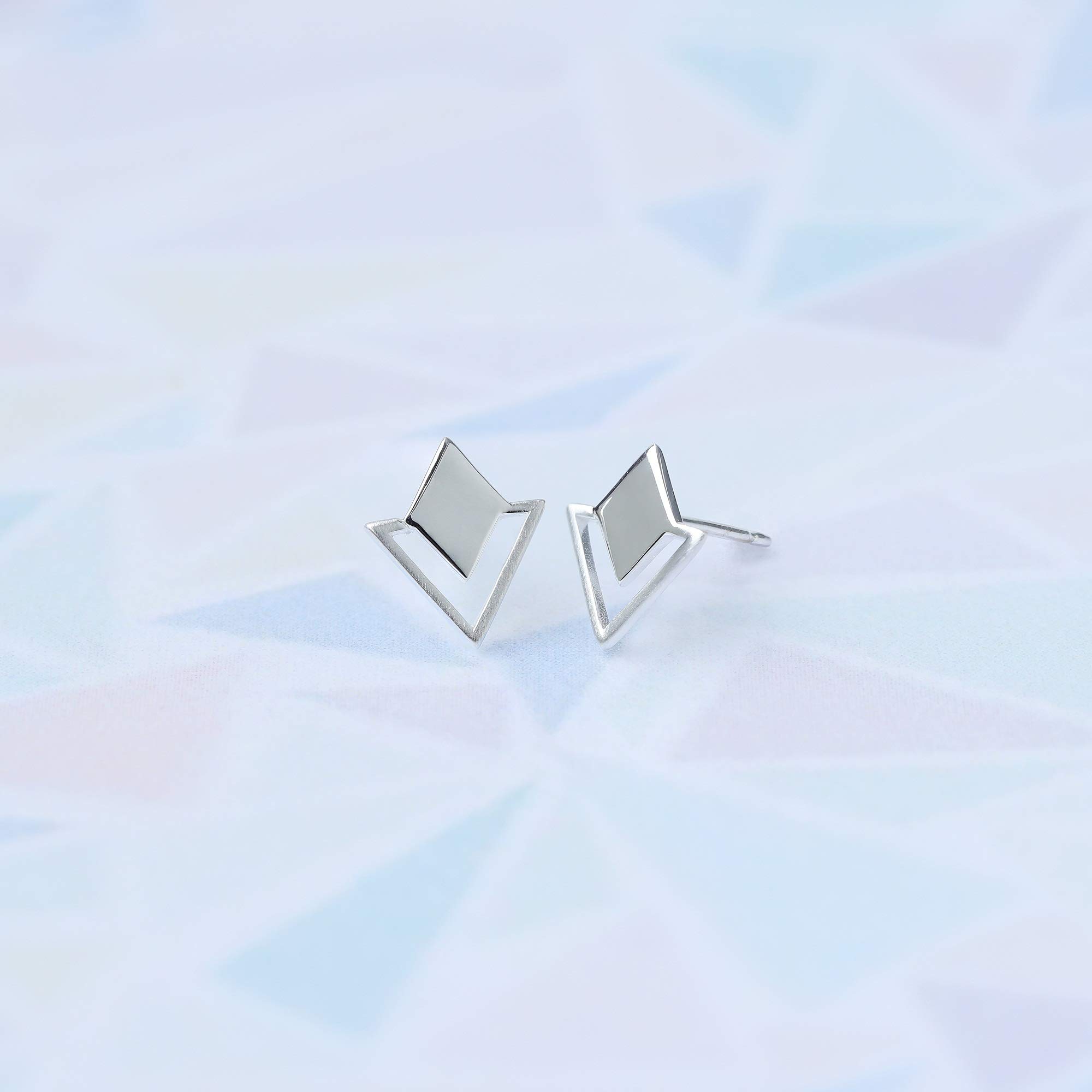 Sterling Silver Geometric Stud Earrings for Women - Diamond & Triangle Design
