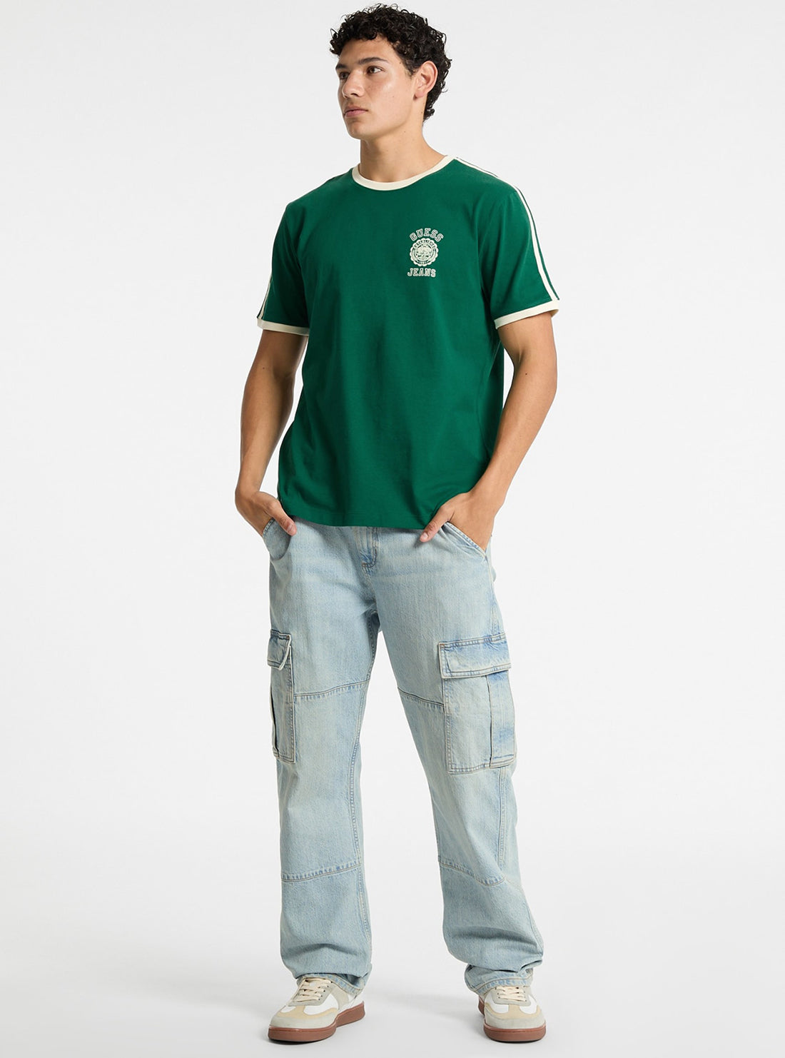 Guess Women's Green Contrast Trim T-Shirt - Casual Short Sleeve Cotton Tee for Everyday Wear, Street Style & Outfits