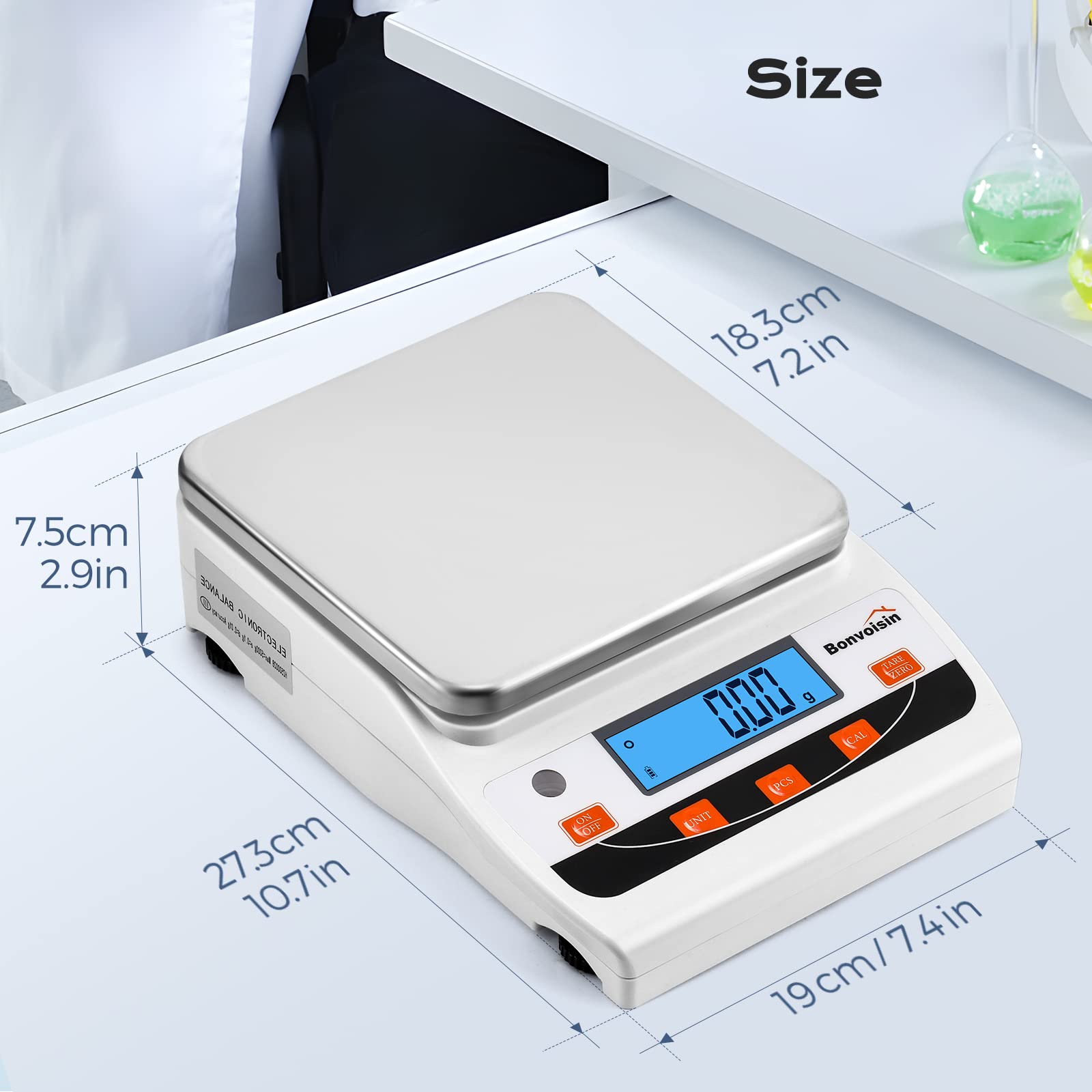 Bonvoisin 5000g x 0.01g High Precision Digital Analytical Balance - Laboratory Scientific Scale with 0.01g Accuracy for Jewelry, Kitchen, Chemistry & Research - Perfect for Weighing Gold, Spices, Powders & Small Samples