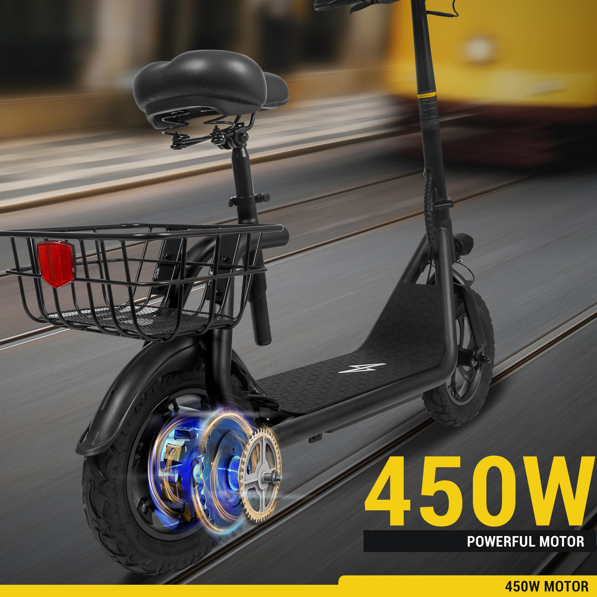 Phantomgogo Foldable Electric Scooter for Adults - 15MPH, 265lbs Max Load, Brushless Motor, with Seat & Carry Basket - Perfect for Commuting, Urban Travel & Last-Mile Transportation