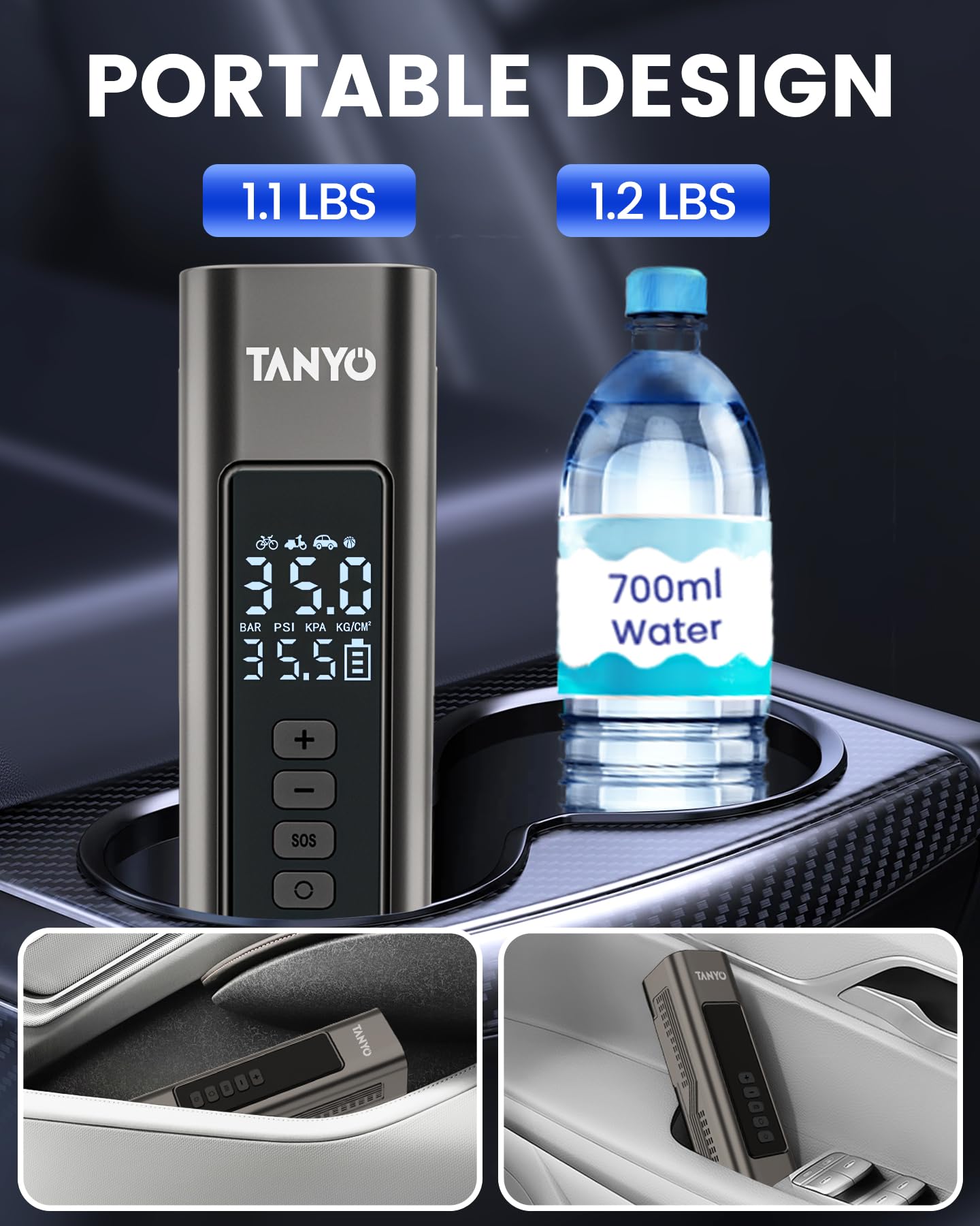 Portable Tire Inflator Air Compressor - 150PSI 12V Car Air Pump with Digital Pressure Gauge & Emergency Light - Fast Inflation for Cars, Bikes, Motorcycles, Sports Balls - Perfect for Road Trips, Camping & Emergency Tire Repair