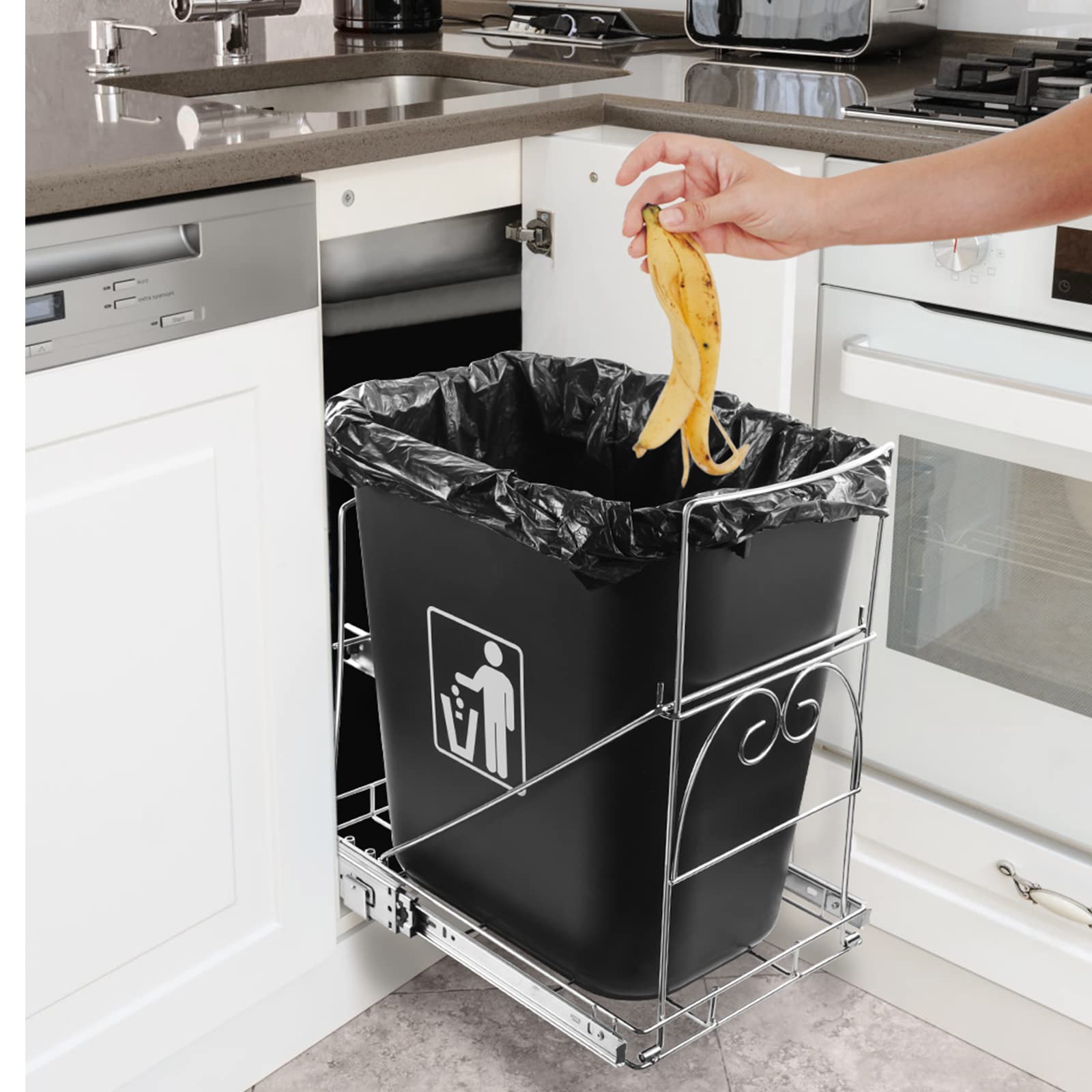 Ormeli Pull Out Trash Can Under Cabinet - Adjustable Slide-Out Garbage Shelf for Kitchen, Roll-Out Waste Bin Rack Under Sink/Pantry (Trash Can Not Included) | Perfect for Small Kitchens & Space Saving Storage Solutions