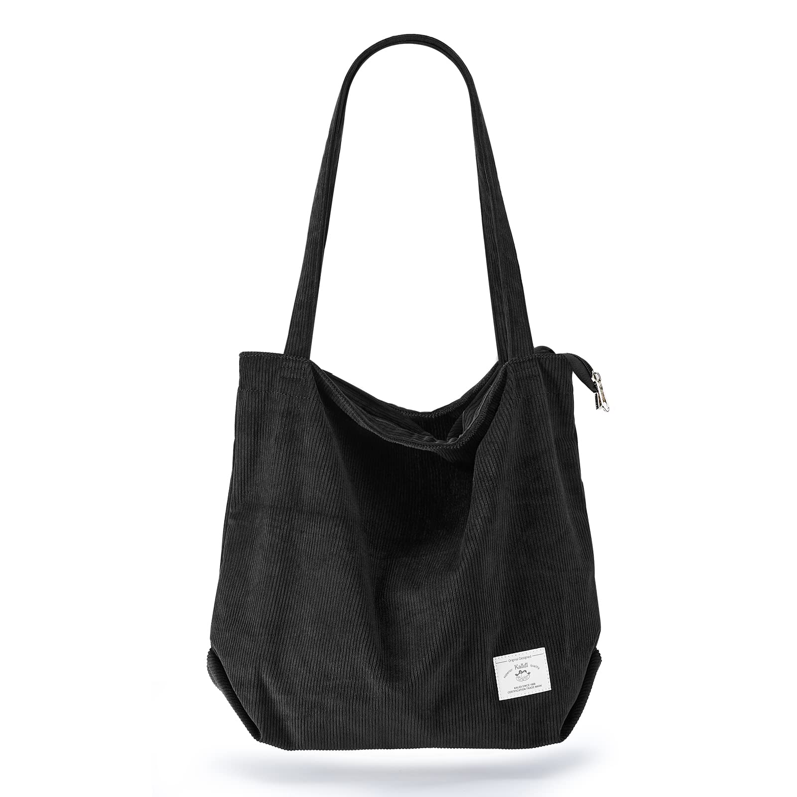 KALIDI Women's Corduroy Tote Bag - Large Capacity Zippered Shoulder Bag with Pockets for Work & Travel
