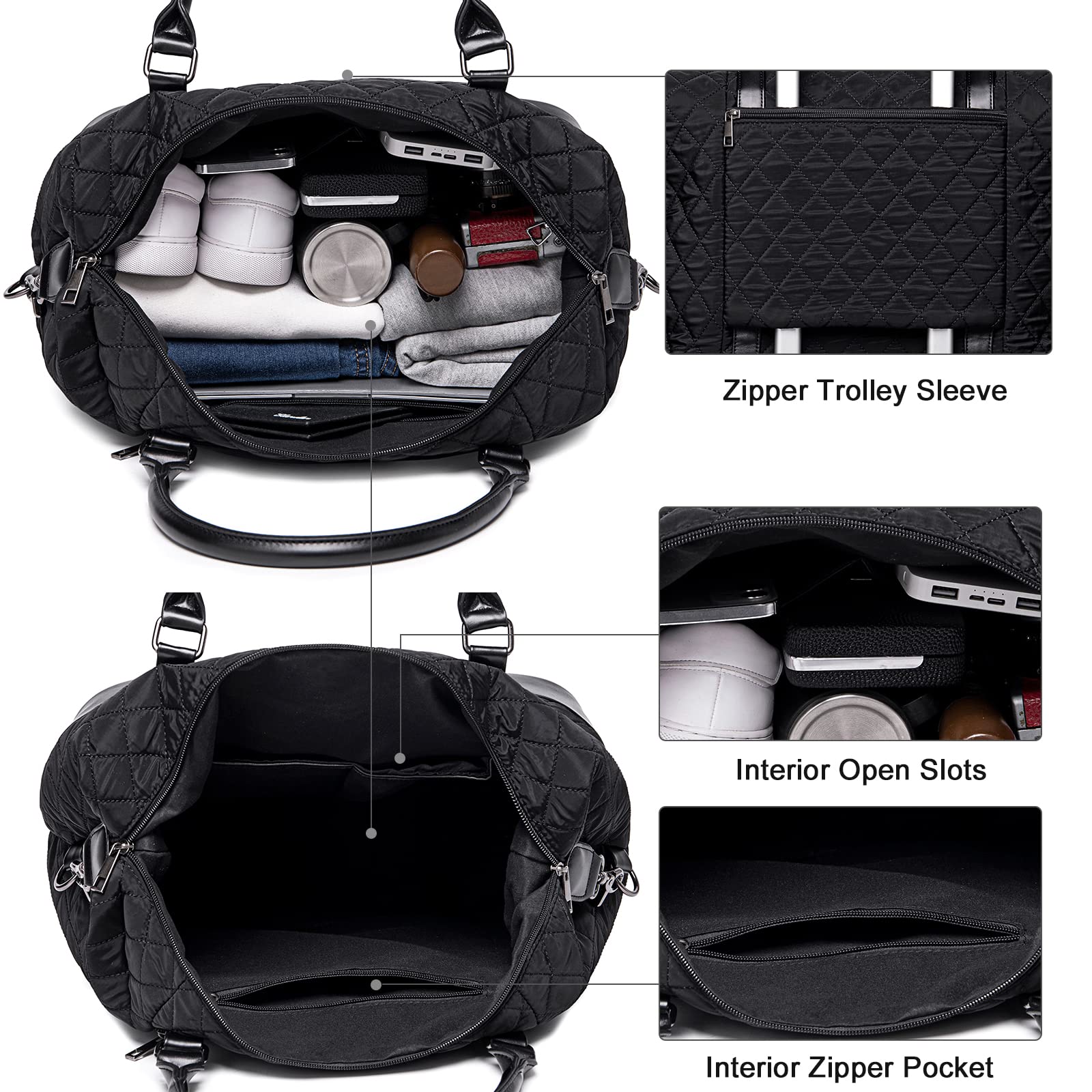 BLUBOON Women's Canvas Travel Tote Bag with Zipper - Stylish Weekender Overnight Bag, Carry-On Duffel with Trolley Sleeve for Business Trips, Gym, Beach Vacations & Weekend Getaways