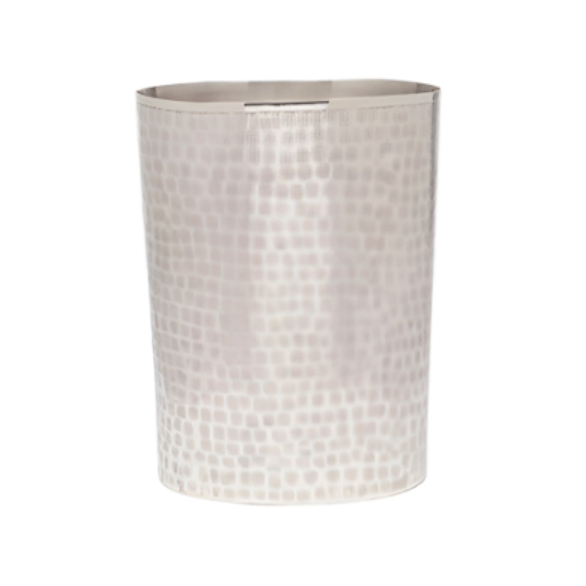 Hammered Nickel Oval Wastebasket with Optional Tissue Box Holder - Elegant Bathroom & Office Trash Can for Home Decor