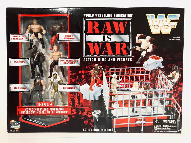 1997 WWF Jakks Pacific Mini Slammin' Action Raw Is War Wrestling Ring & Figures Set - Vintage Collectible Toy for WWE Fans, Perfect for Play Battles and Display