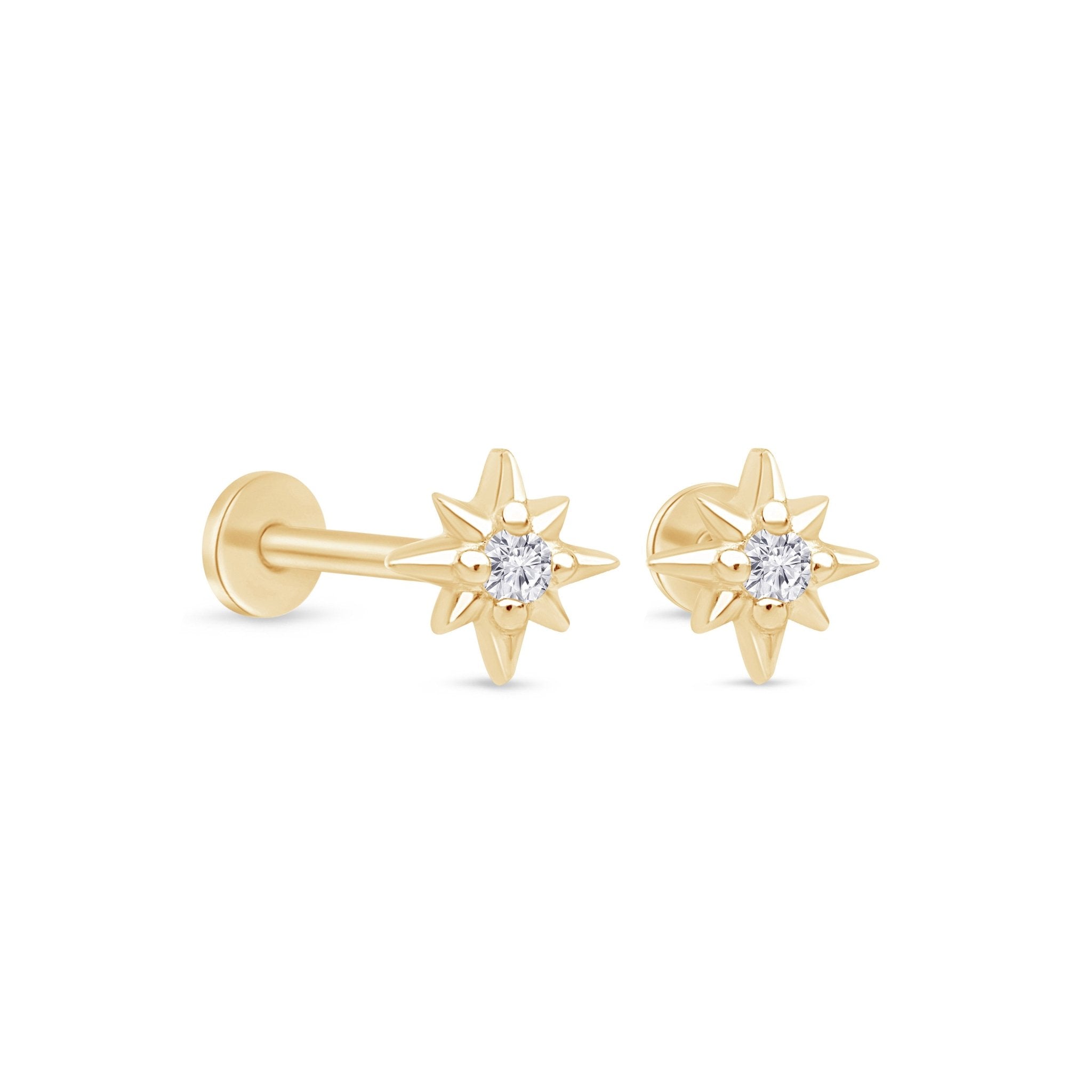 14K Solid Yellow Gold Gemstone Starburst Flat Back Stud Earrings - Perfect for Everyday Wear, Parties & Special Occasions