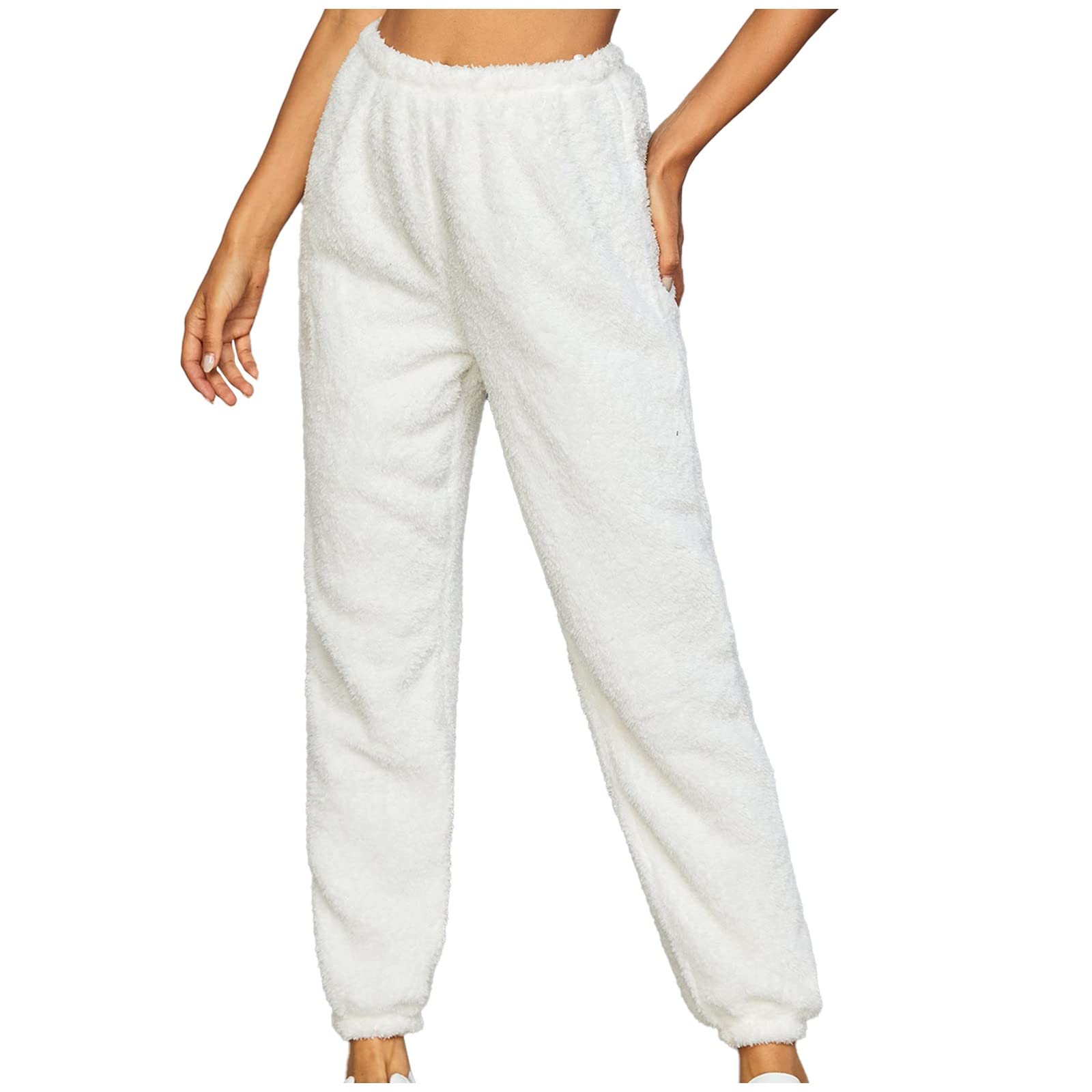 Women's Fleece Jogger Pants - Soft Plush Winter Sweatpants for Women, Loose Fit Comfy Casual Lounge Pants with Elastic Waist, Warm Cozy Home Pants for Relaxing, Sleeping & Running Errands
