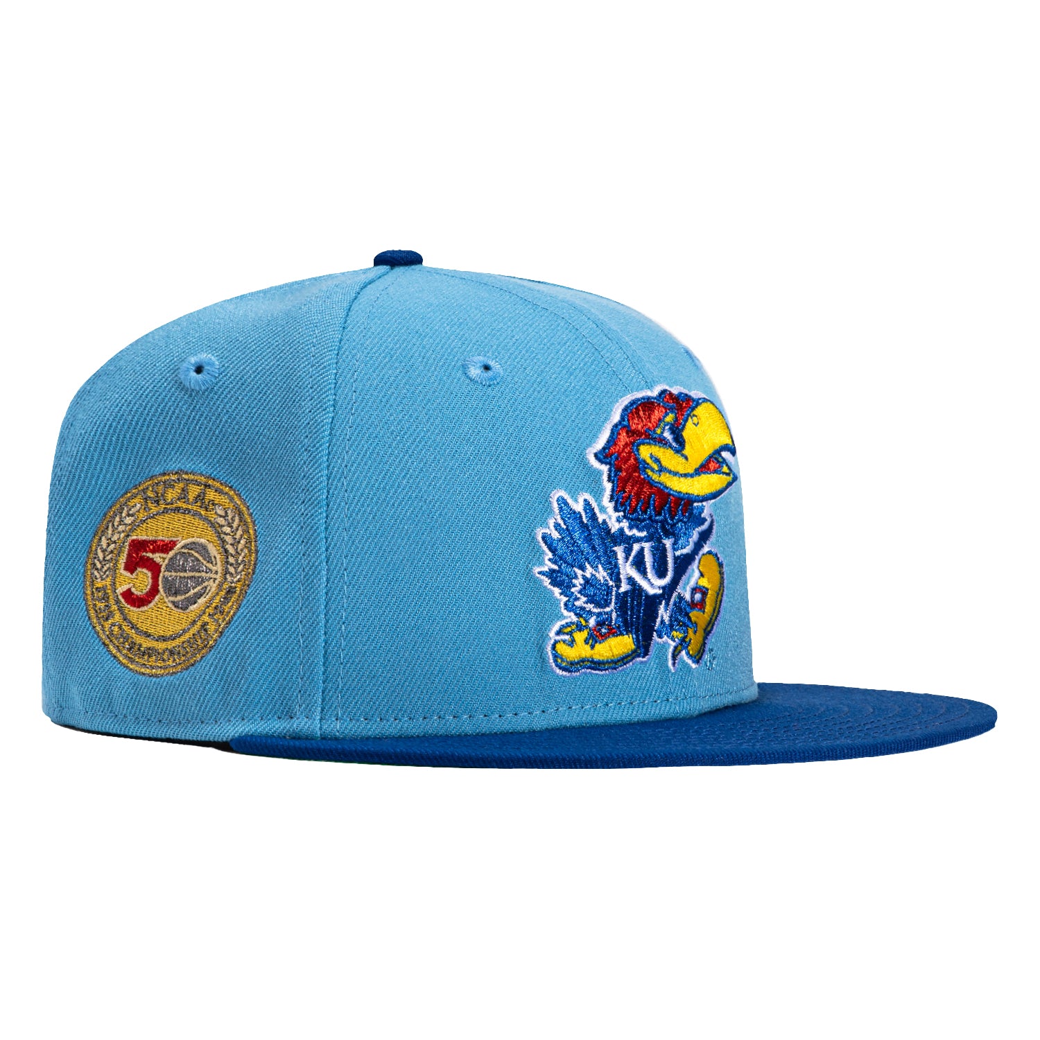 New Era 59Fifty Kansas Jayhawks 1988 Final Four Patch Snapback Hat - Light Blue & Royal - Perfect for Basketball Fans, Game Day & Sports Collectors
