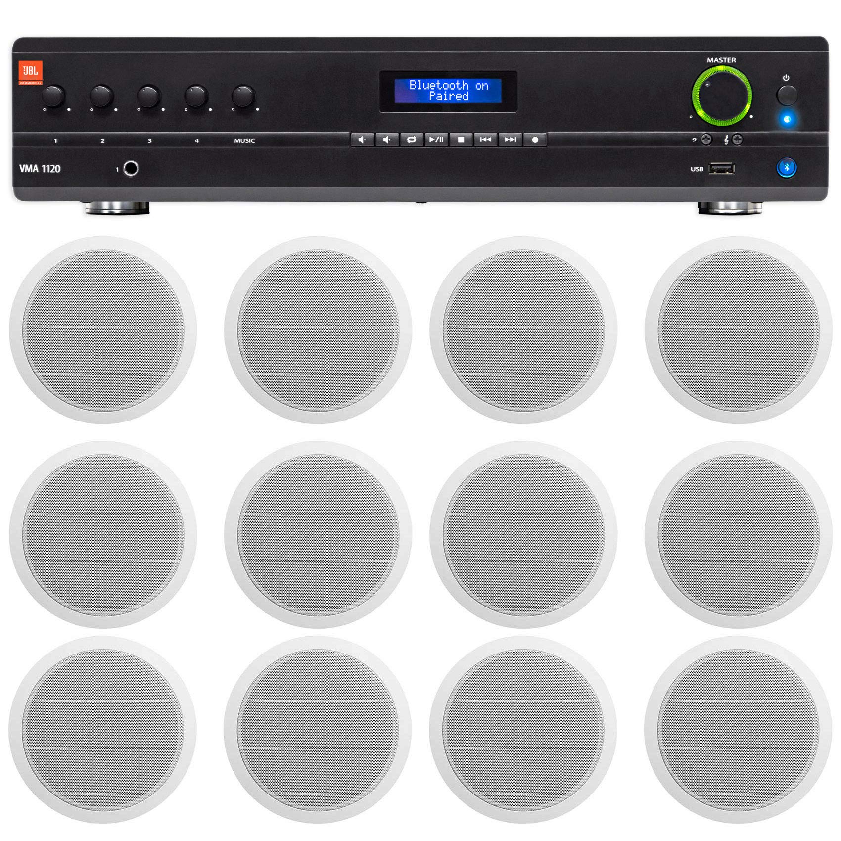JBL Commercial Amplifier + (12) White 6