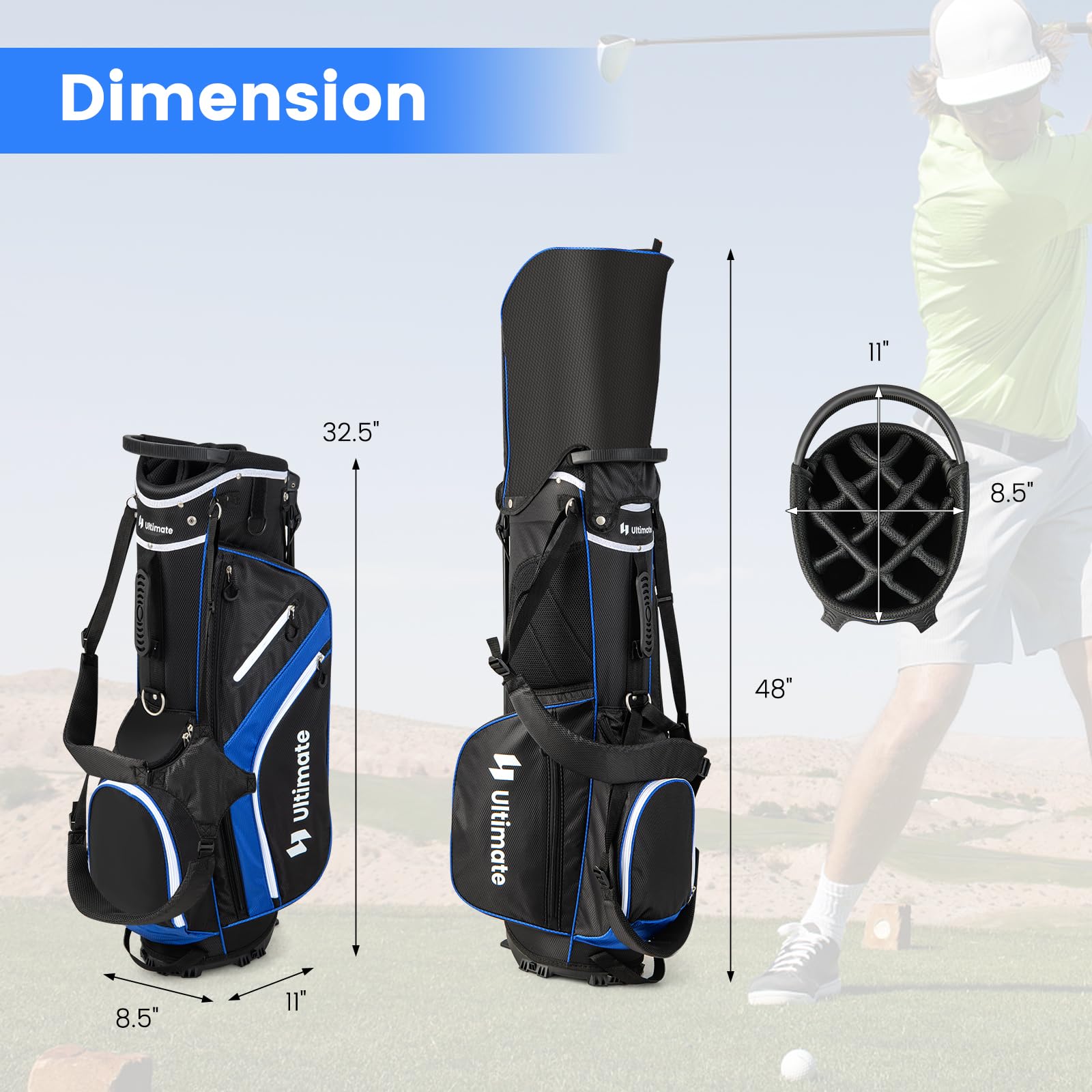 Goplus 14-Way Top Dividers Lightweight Golf Stand Bag with Cooler Pocket - 6 Zippered Pockets, Dual Shoulder Straps & Rain Hood - Portable Golf Bag for Men & Women - Perfect for Course Play, Driving Range & Travel