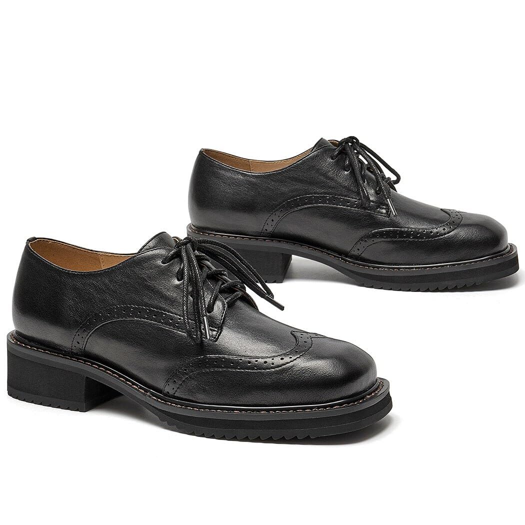 BEAU TODAY Women's Leather Oxford Brogue Dress Shoes – Breathable Comfort Wingtip Lace-Up Shoes for Business & Work | Professional Office Attire & Formal Occasions