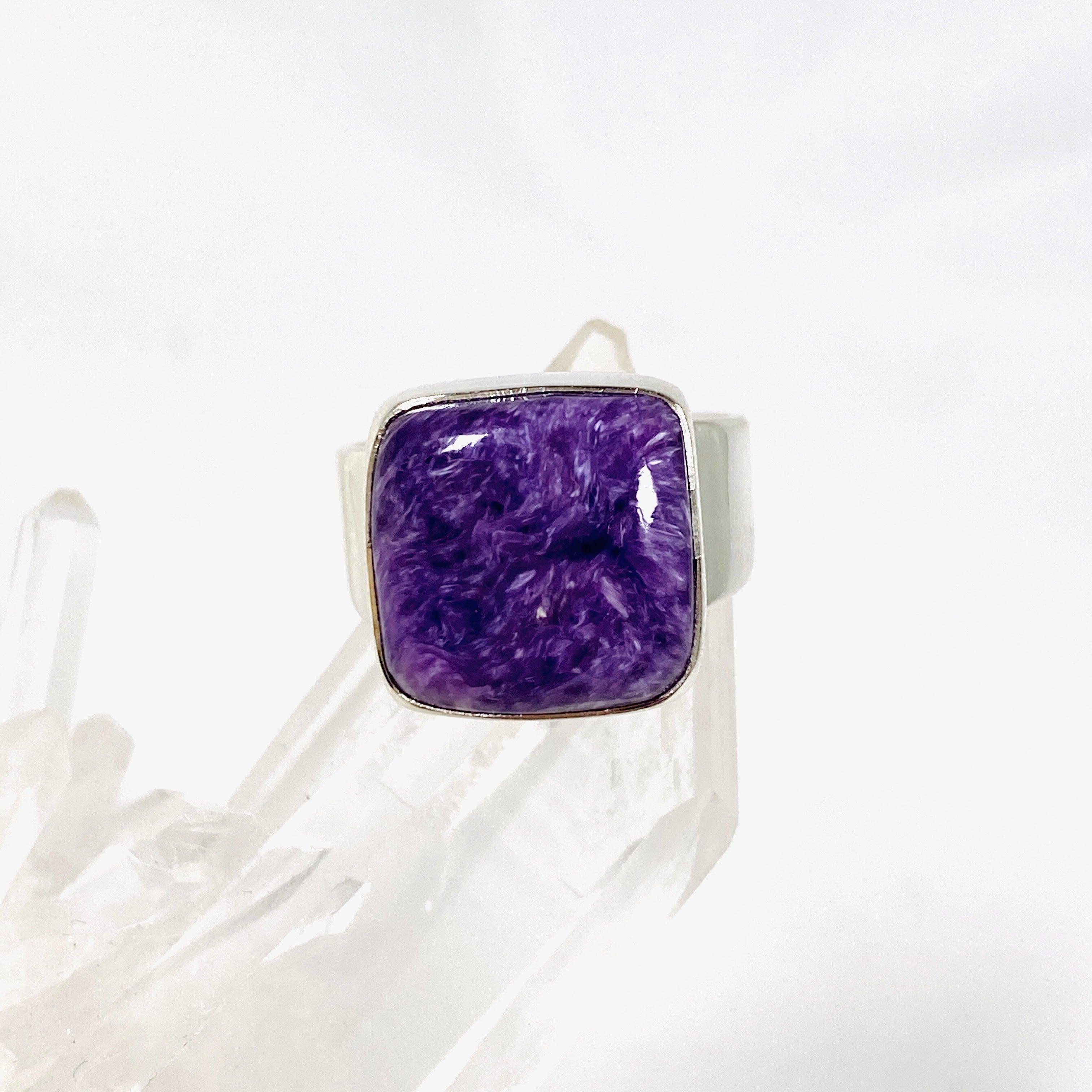 Charoite Square Ring Size 7 KRGJ3054 | Genuine Purple Gemstone Jewelry for Women | Perfect for Weddings, Parties & Special Occasions